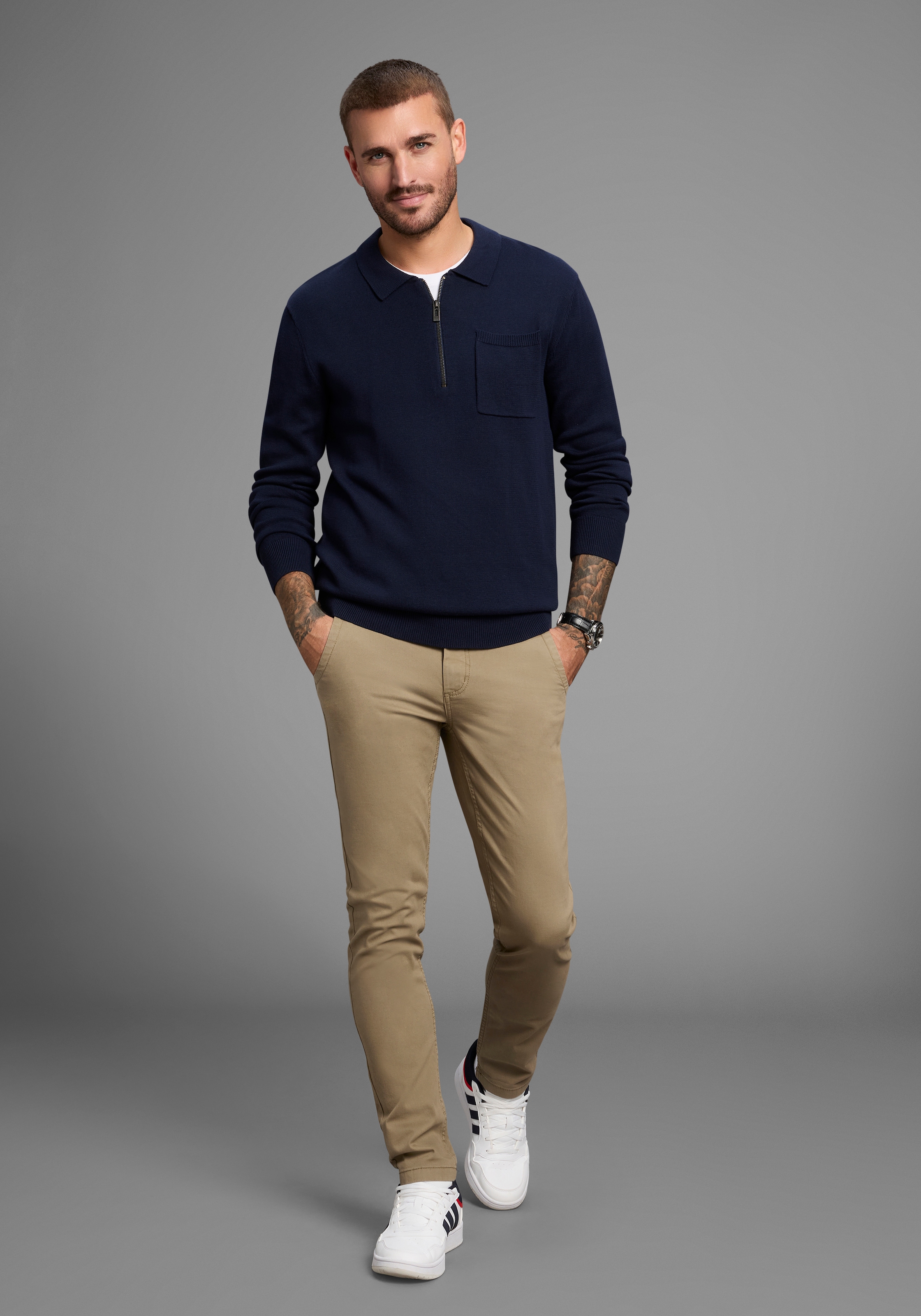 Bruno Banani Polokragenpullover, mit Reißverschluss und Brusttasche