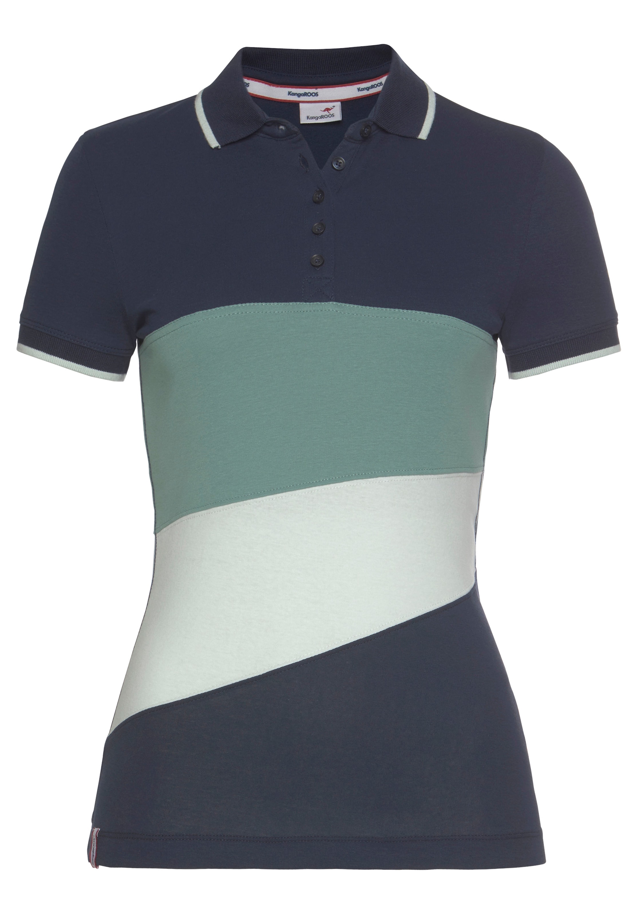 KangaROOS Poloshirt, Kurzarm, figurbetonter Schnitt, Colourblocking-Optik, Polokragen