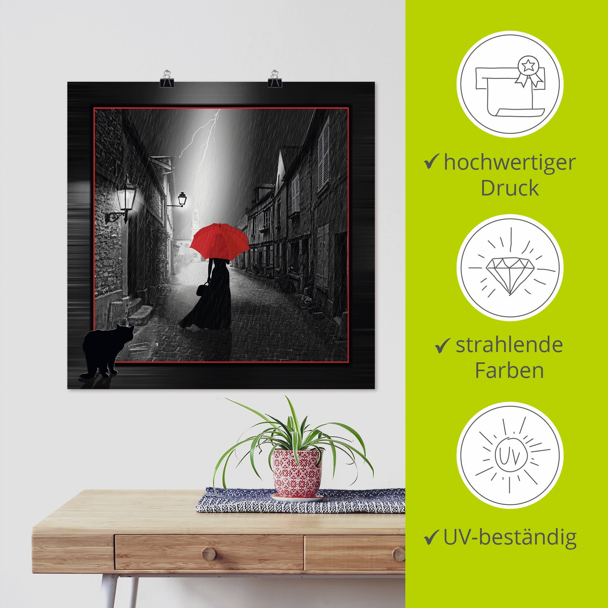 Artland Wandbild »Die Frau mit dem roten Schirm 2« Frau 1 Stk. tlg. als Leinwandbild, Poster in verschied. Größen