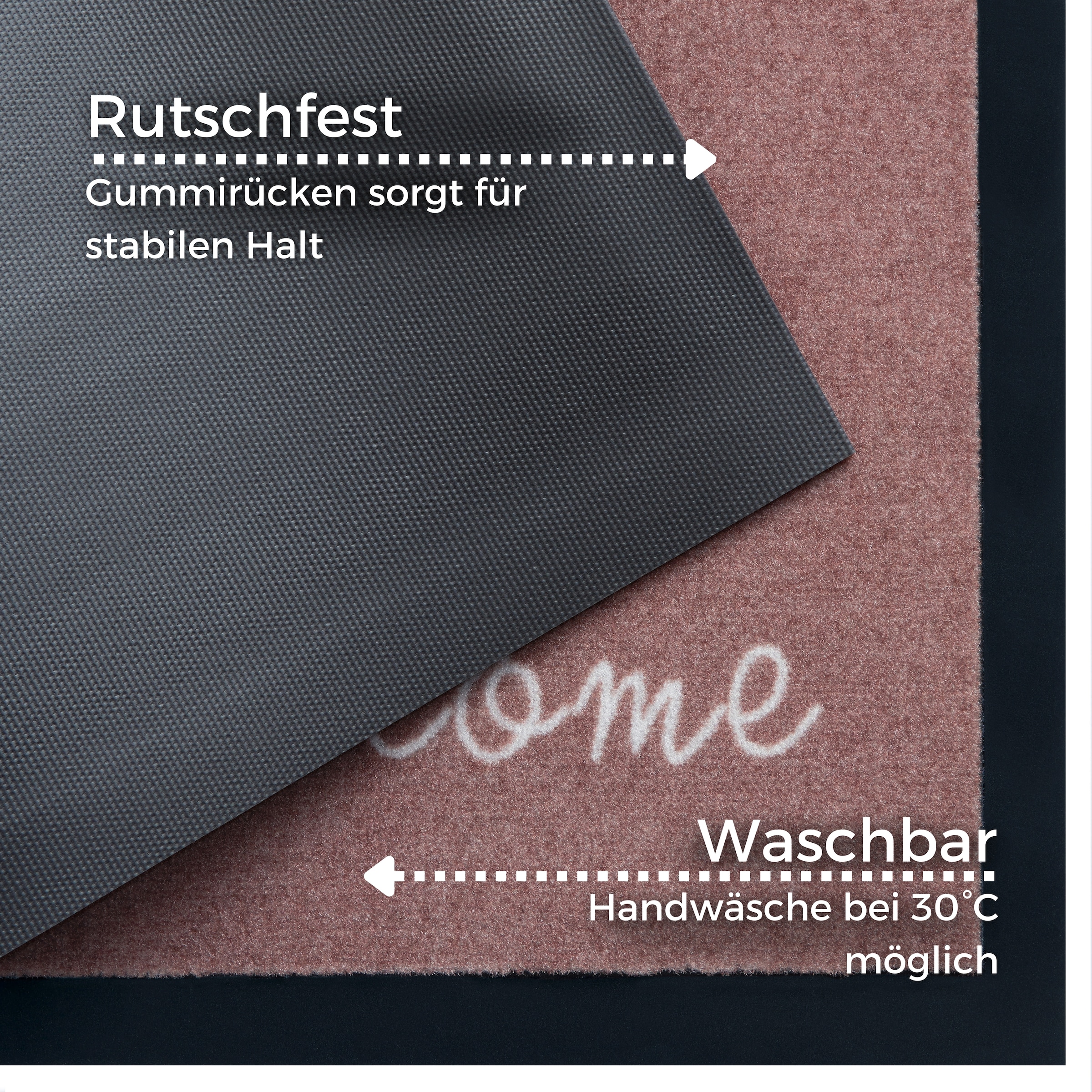 my home Fußmatte »Welcome«, rechteckig, 5 mm Höhe, Schmutzfangmatte, Türmatte, In- und Outdoor, Schrift, Läufer, waschbar