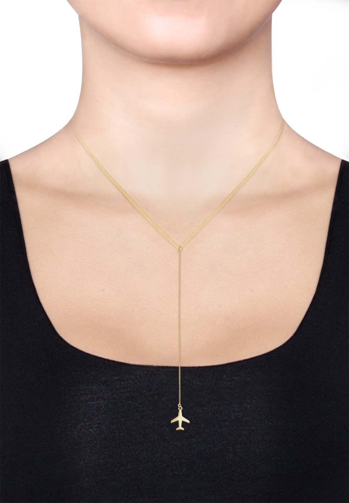 Elli Y-Kette »Halskette Y-Kette Flugzeug 925 Sterling Silber vergoldet«