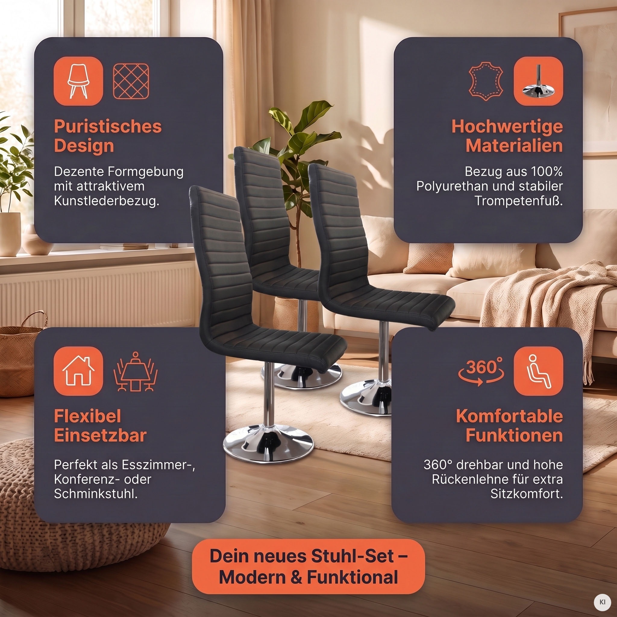 SalesFever Esszimmerstuhl »Komfortabler Armlehnstuhl zum Relaxen« (Set) 4 Stk.mit Drehfunktion