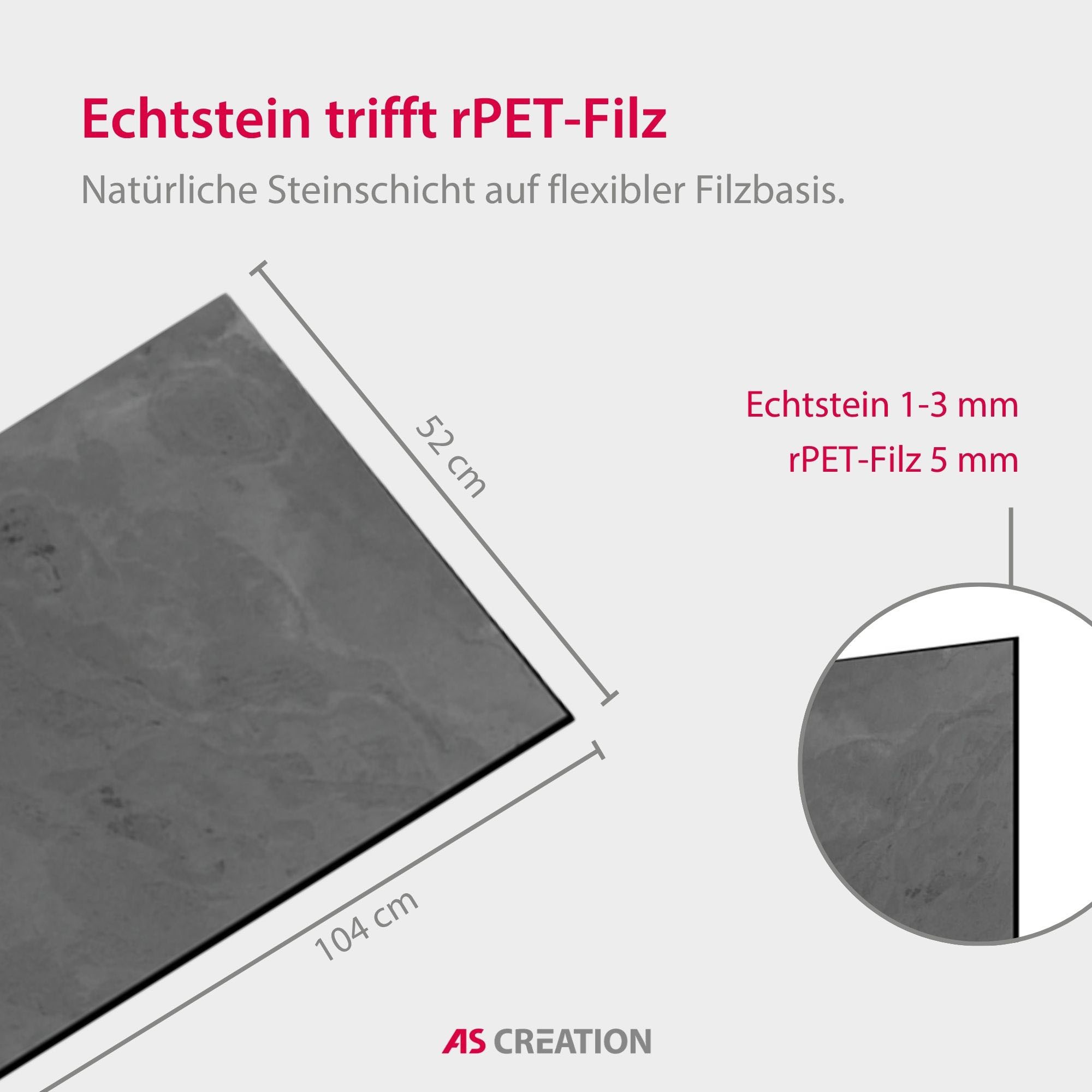Architects Paper Wandpaneel »A.S. Création Modular Wall Wandpaneel Echtsteinoptik« 1 tlg. Echtsteinfurnier auf rPET-Filz mit natürlicher Oberflächenstruktur