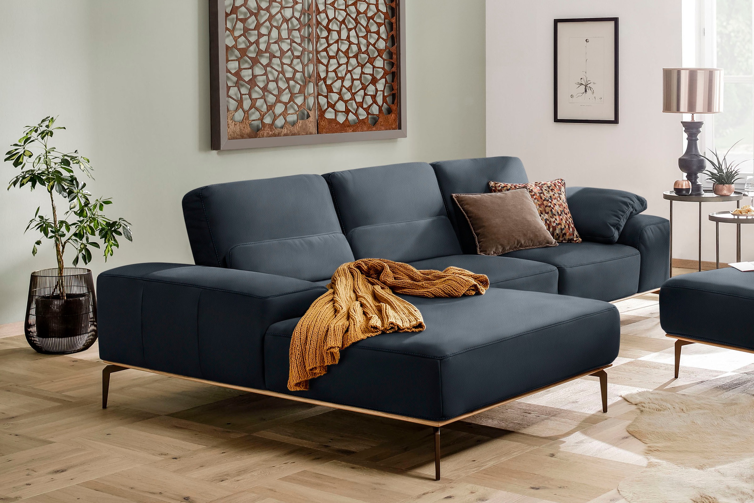 W.SCHILLIG Ecksofa »run, Designsofa mit tollem Sitzkomfort, L-Form«, mit Holzsockel, Füße in Bronze pulverbeschichtet, Breite 299 cm