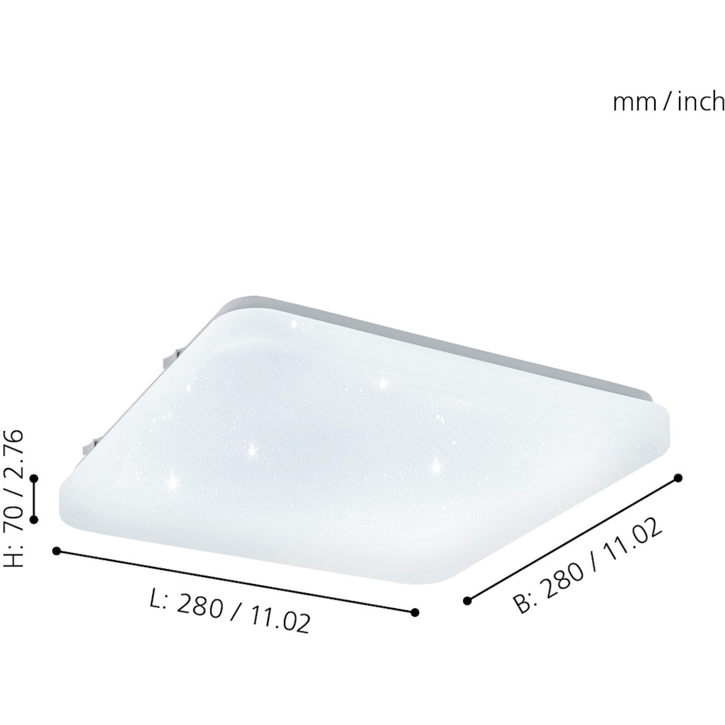 EGLO LED Deckenleuchte »FRANIA-S«, LED-Board, Warmweiß, weiß / L28 x H7 x B28 cm / inkl. 1 x LED-Platine (je 10W, 1100lm, 3000K) / Deckenlampe - Schlafzimmerlampe - Büroleuchte - Lampe - Schlafzimmer - Küche - Flur - Flurlampe - Küchenlampe