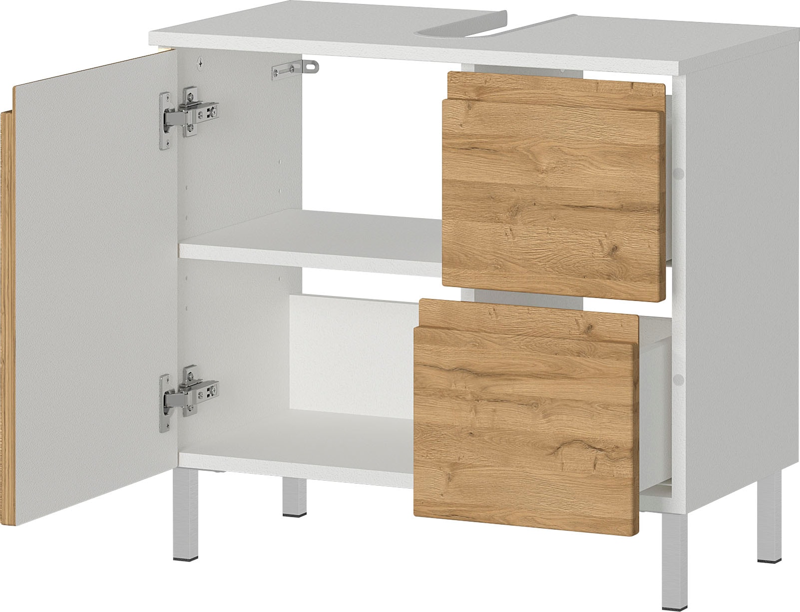 GERMANIA Badmöbel-Set »Torrance«, (3 St.), Waschbecken-Unterschrank, Spiegelschrank mit Beleuchtung und Kommode