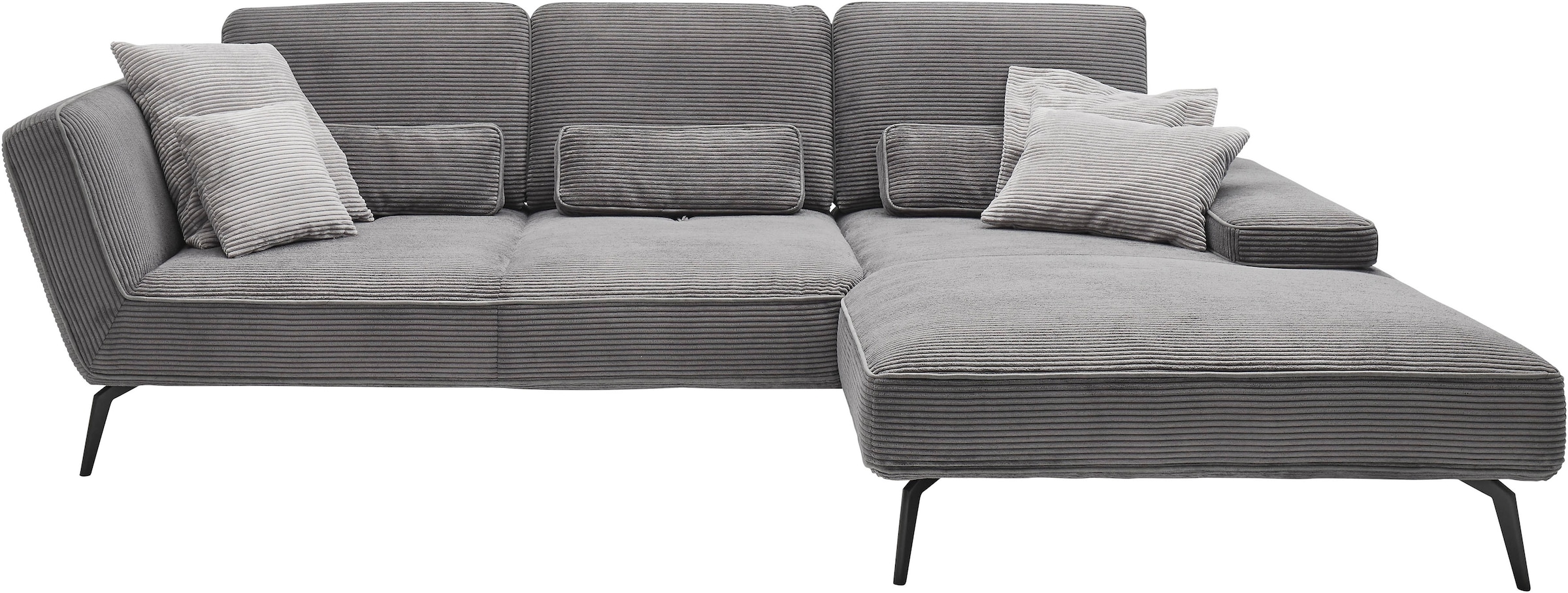 set one by Musterring Ecksofa »SO 4500, Füße schwarz matt, inkl Schwenkrückenfunktion, Cord, L-Form«, wahlweise mit Kopfstütze/Armteilverstellung/Rückenneigung