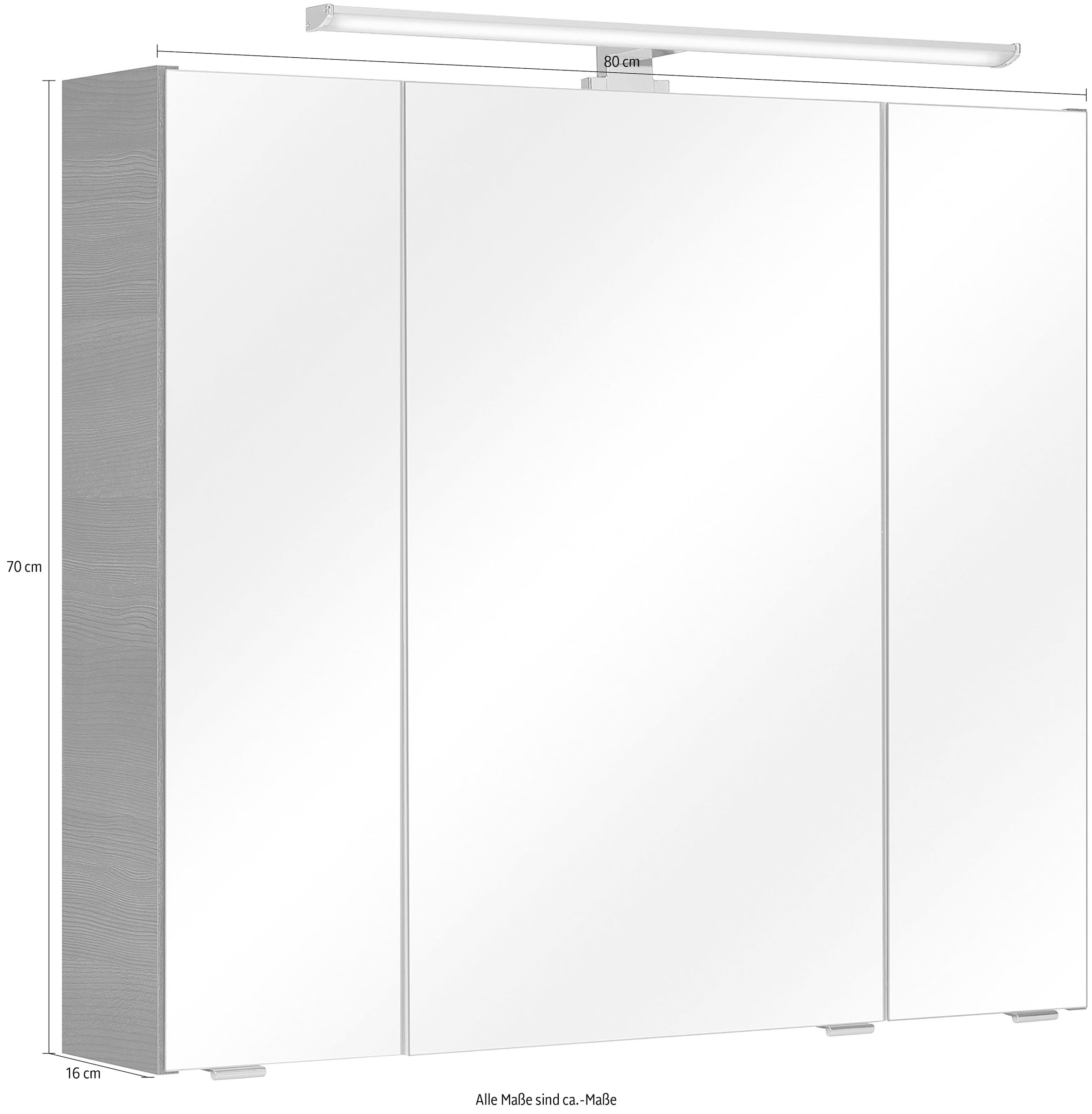 PELIPAL Spiegelschrank »Quickset«, Breite 80 Schalter-/Steckdosenbox bei LED-Beleuchtung, online 3-türig, OTTO cm
