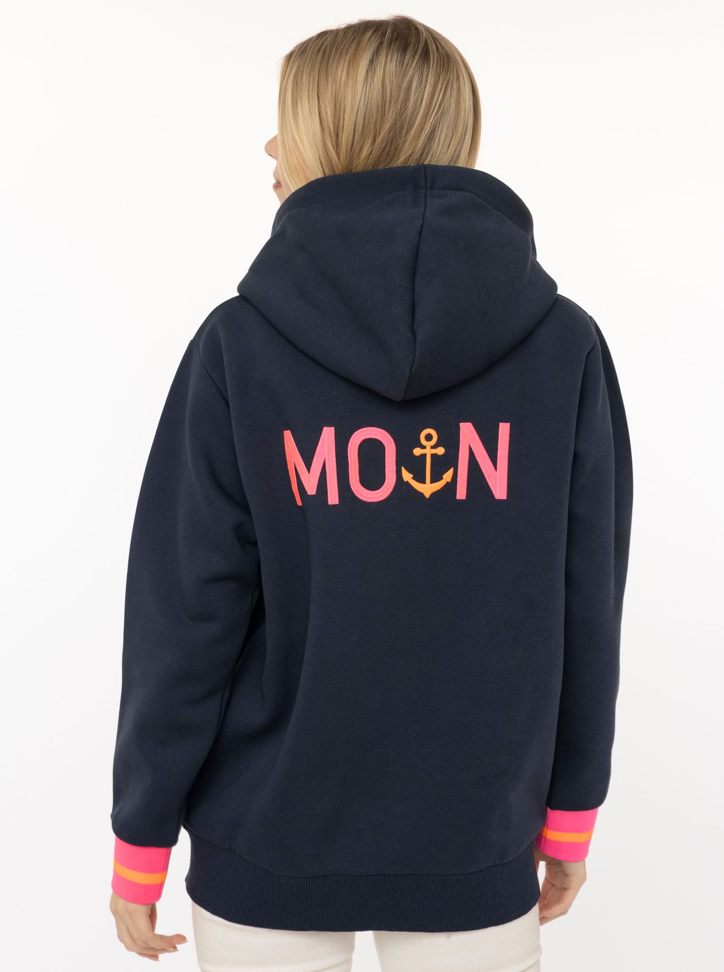 Zwillingsherz Kapuzensweatjacke Regular Fit, Stickerei, Reißverschluss, Langarm, Kontast-Details