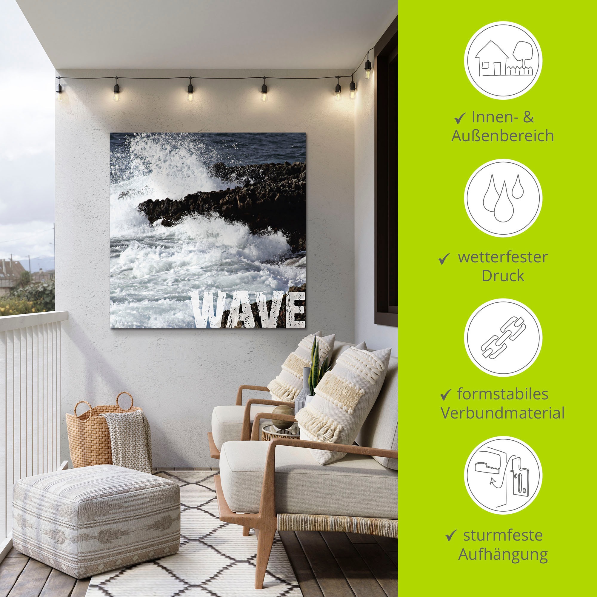 Artland Alu-Dibond-Druck »Welle«, Küste, (1 St.), für Innen- und Außenbereich geeignet, Outdoorbild