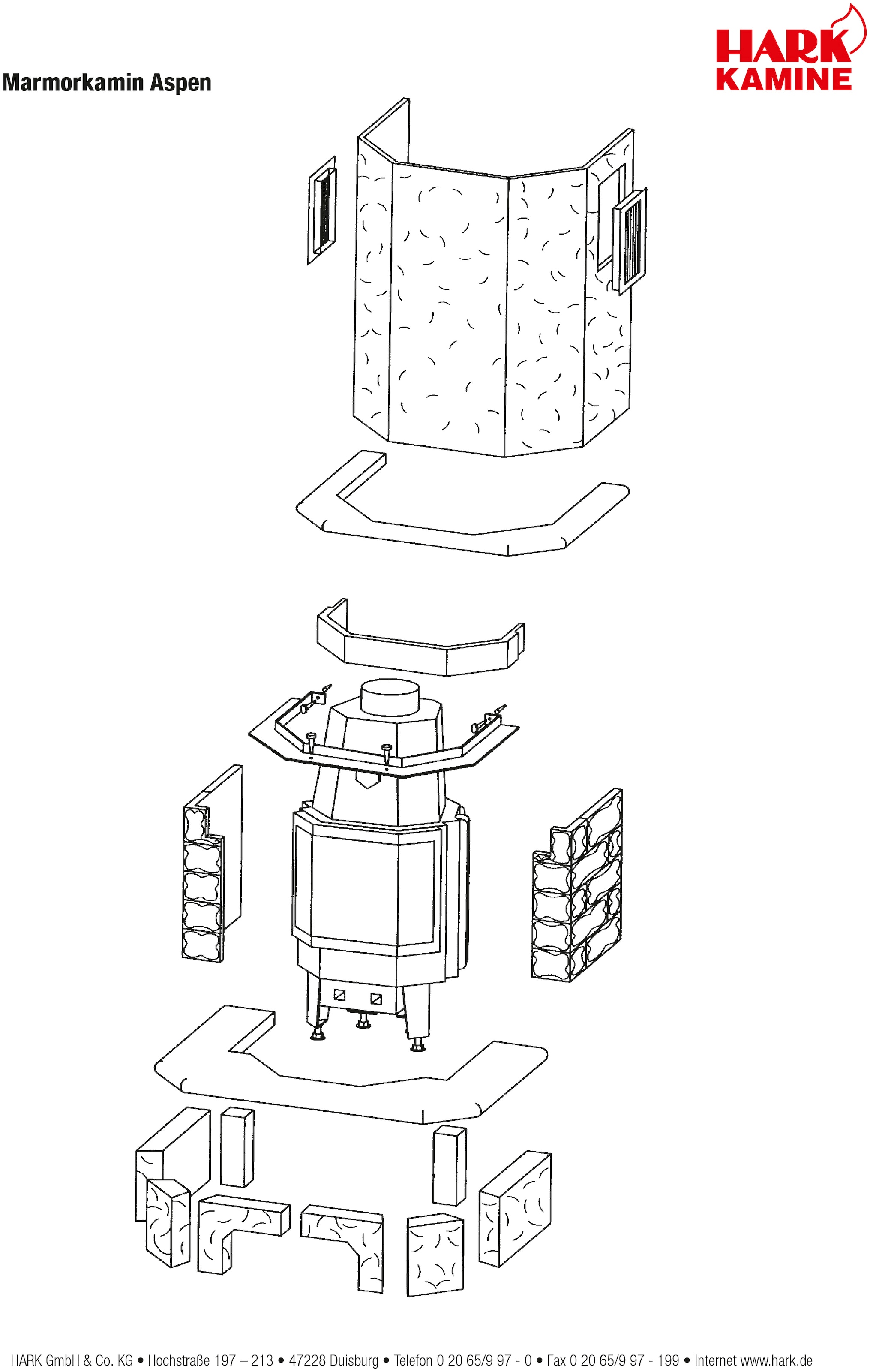 HARK Kaminbausätze »»Aspen echter Mamor classico-beige««, Aufbaumaterial bis Raumhöhe 250cm inkl.