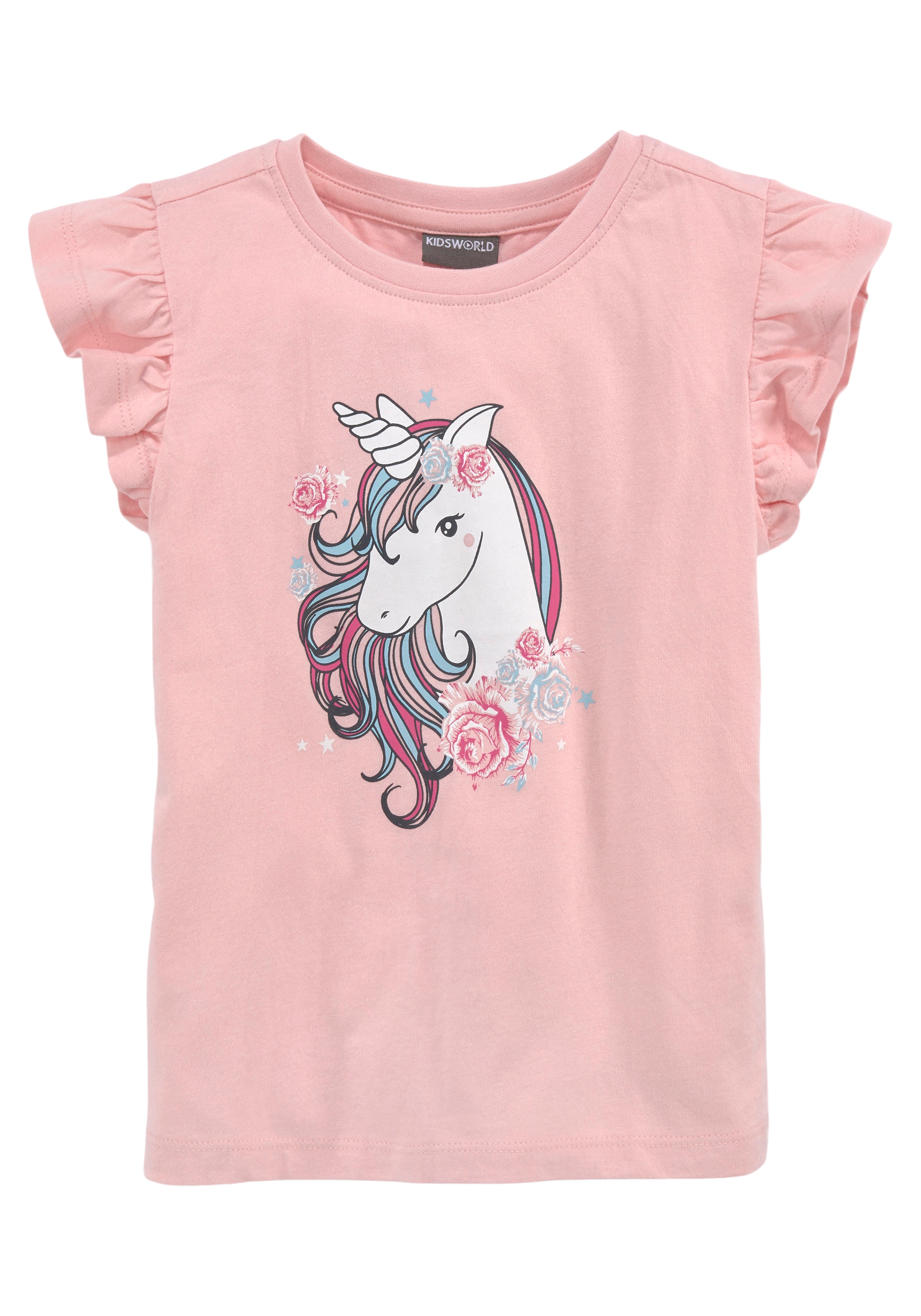 KIDSWORLD T-Shirt »mit Einhorn-Druck«, Kurzarm, basic geschnitten, mit modischem Druck