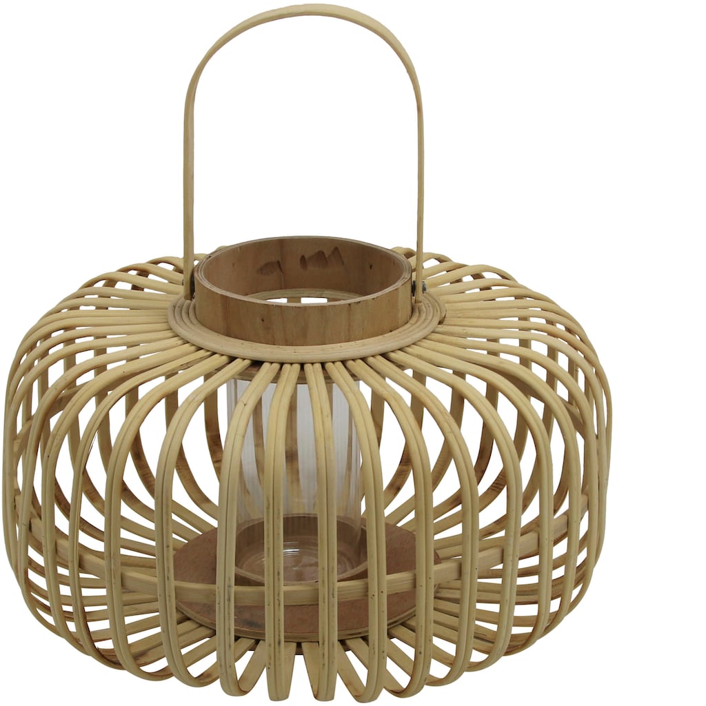 AM Design Kerzenlaterne »Kerzenhalter mit Henkel, aus Bambus und Glas«, (1 St.), Hängewindlicht, Teelichthalter, Höhe ca. 25 cm