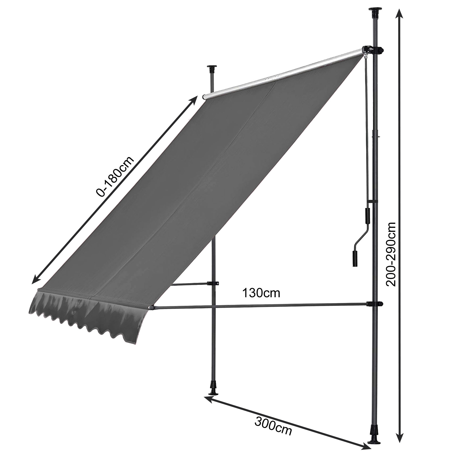 Quick Star Klemm-Senkrechtmarkise, 300 cm Breite, 130 cm Ausfall, Neigungswinkel verstellbar