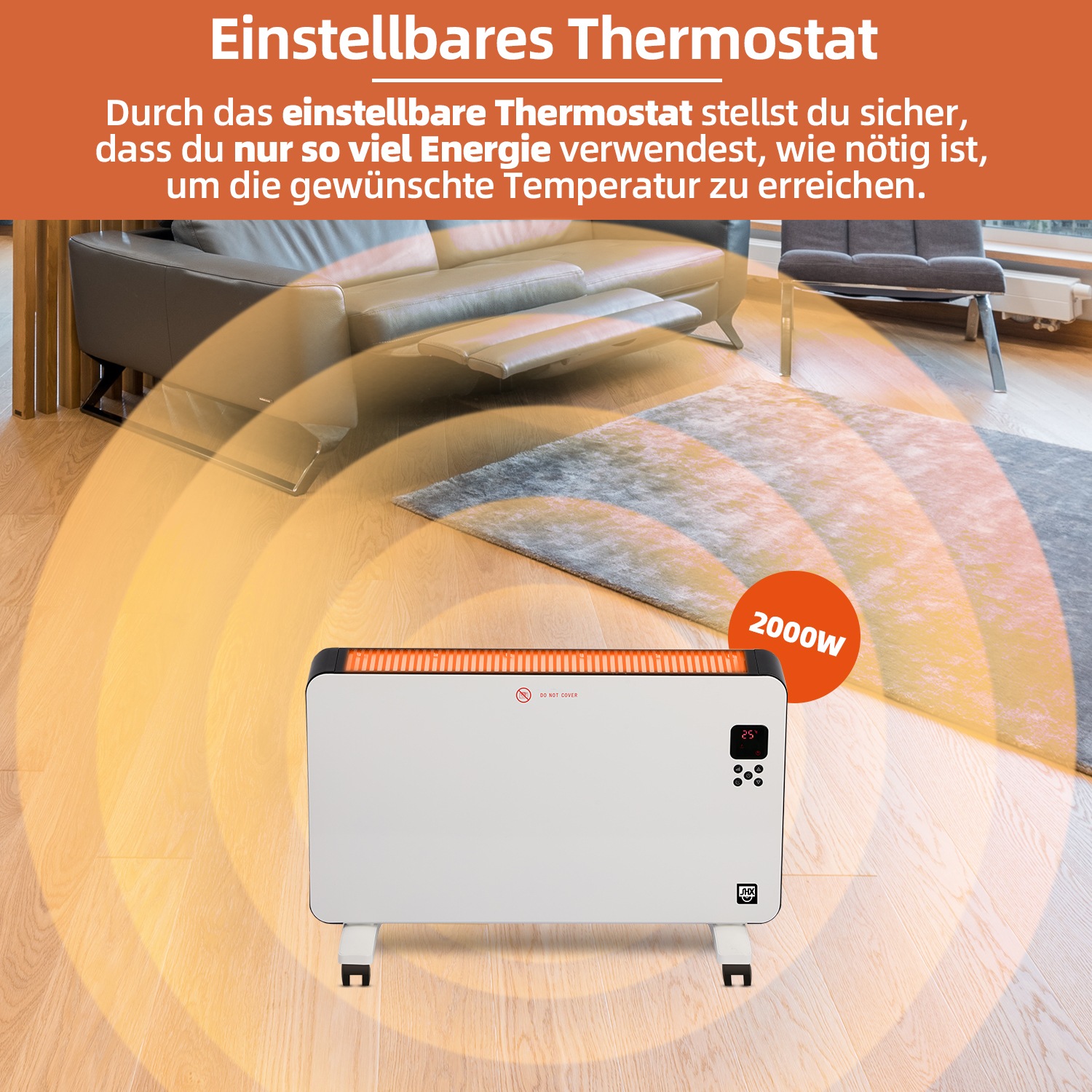 SHX Konvektor, 2000 W, Display, Timer, Rollen