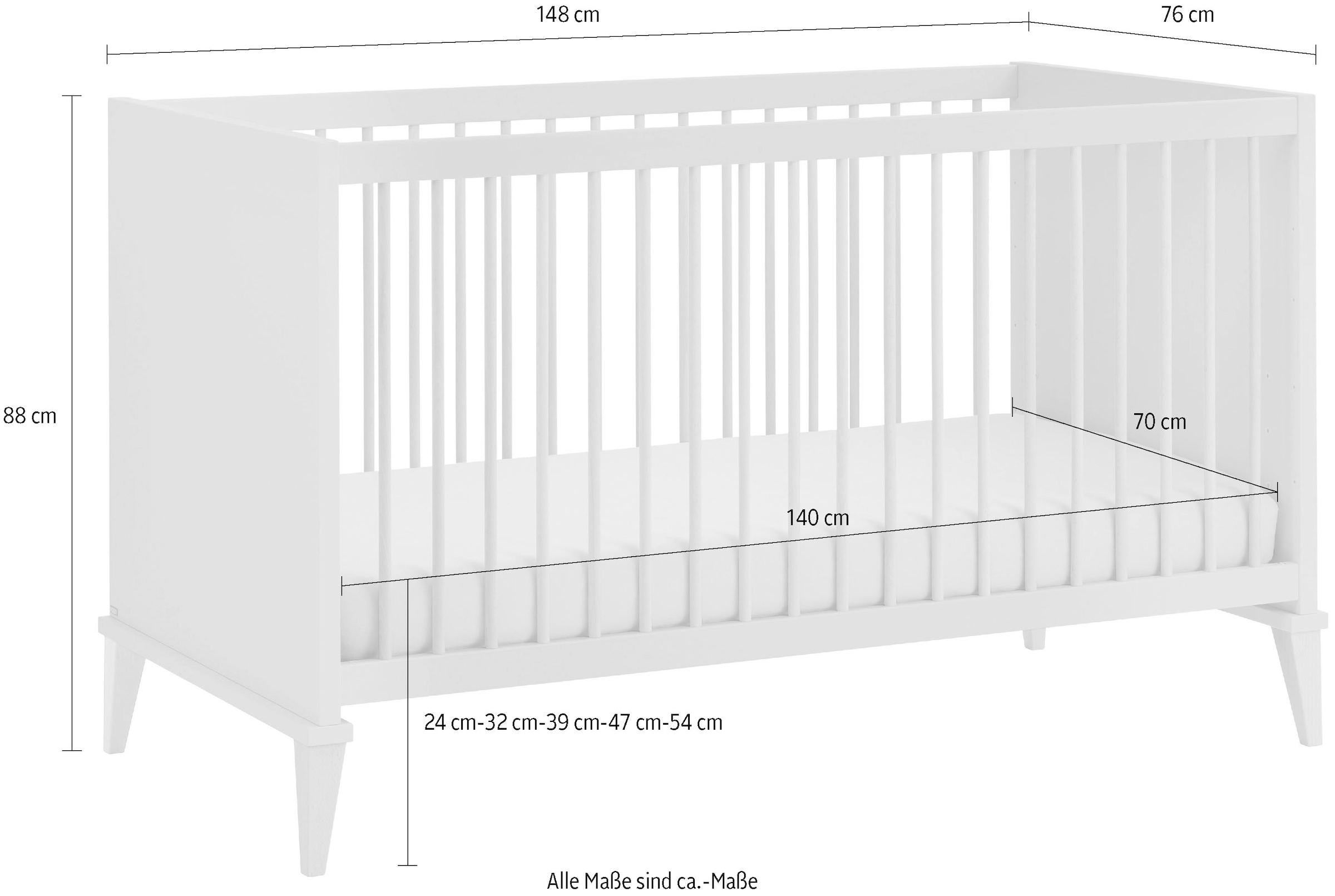 PAIDI Babybett »JONTE 70x140cm in Beige, umbaubares Kinderbett mit Massivholz« Gitterbett 4-fach höhenverstellbar, entnehmbare Sprossen, Juniorbett