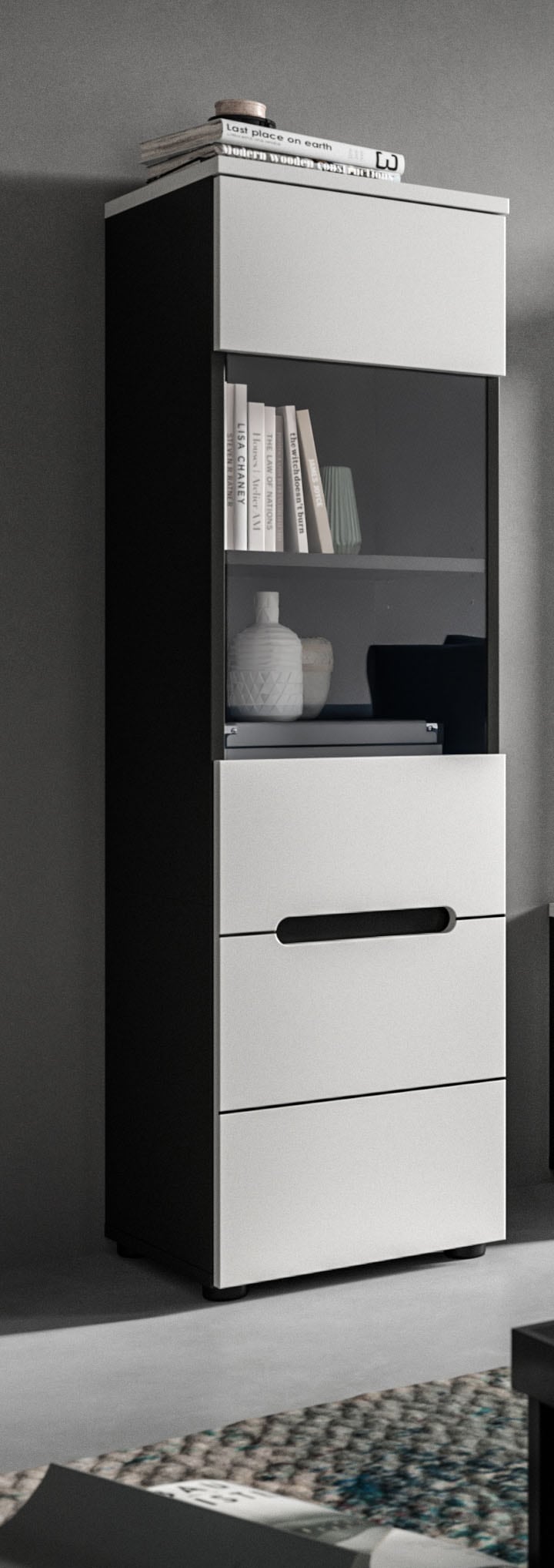 Home affaire Vitrine »REHAT, TOPSELLER!, Höhe 125 cm, 1 Glastür, 1 Böden, 3 Fächer« stehend und hängend montierbar, 1 Stk. tlg. Vitrinenschrank, Schrank, Glasvitrine, Wohnzimmervitrine