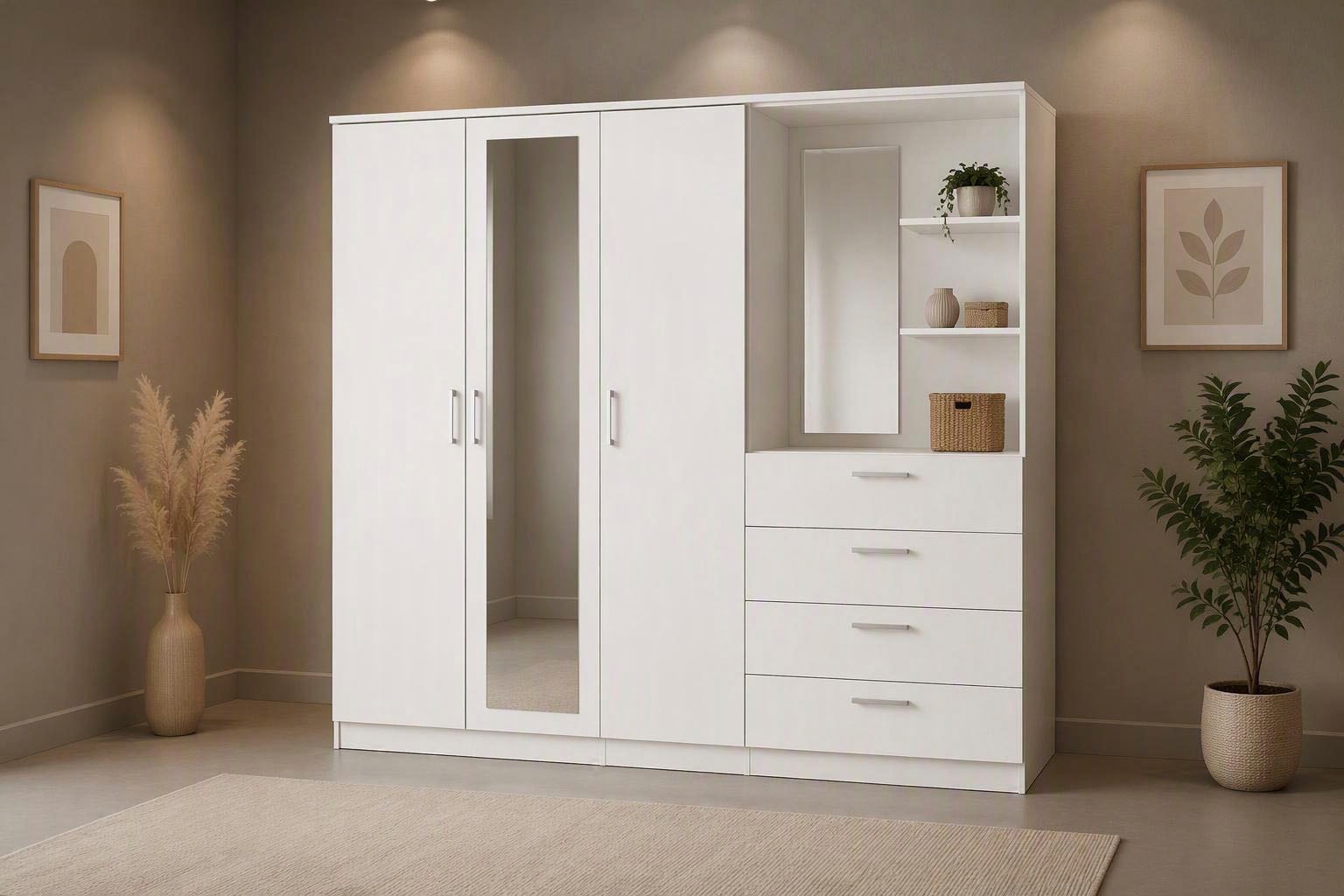 FORTE Kleiderschrank »Garderobenschrank, Spiegel, Schubladen, Regale, viel Stauraum« Made in Europe, FSC zertifiziert, Stauraumwunder