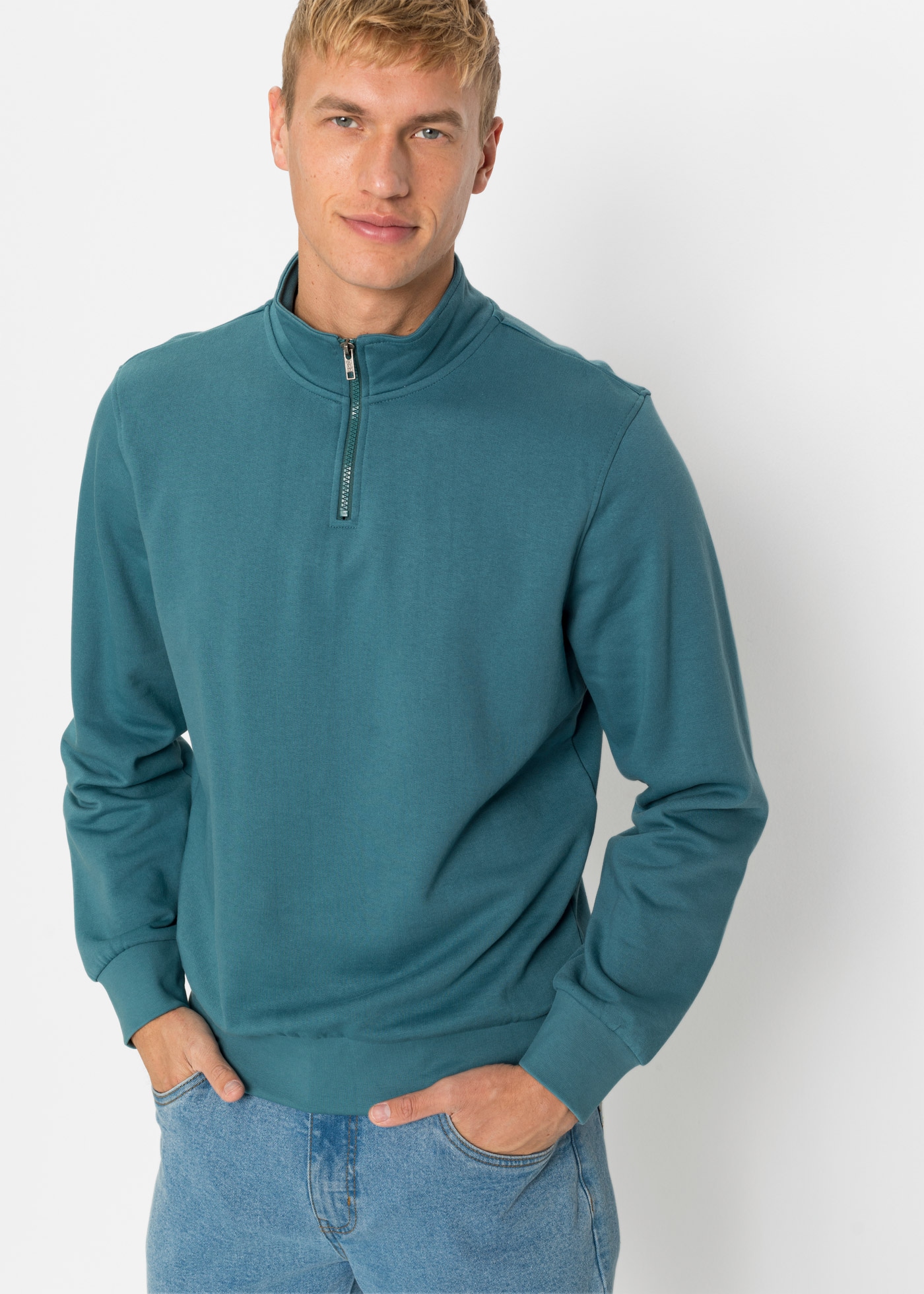 bonprix Sweatshirt »Sweatshirt mit Troyerkragen«, mit Stehkragen, mit Reißverschluss, Regular Fit, unifarben
