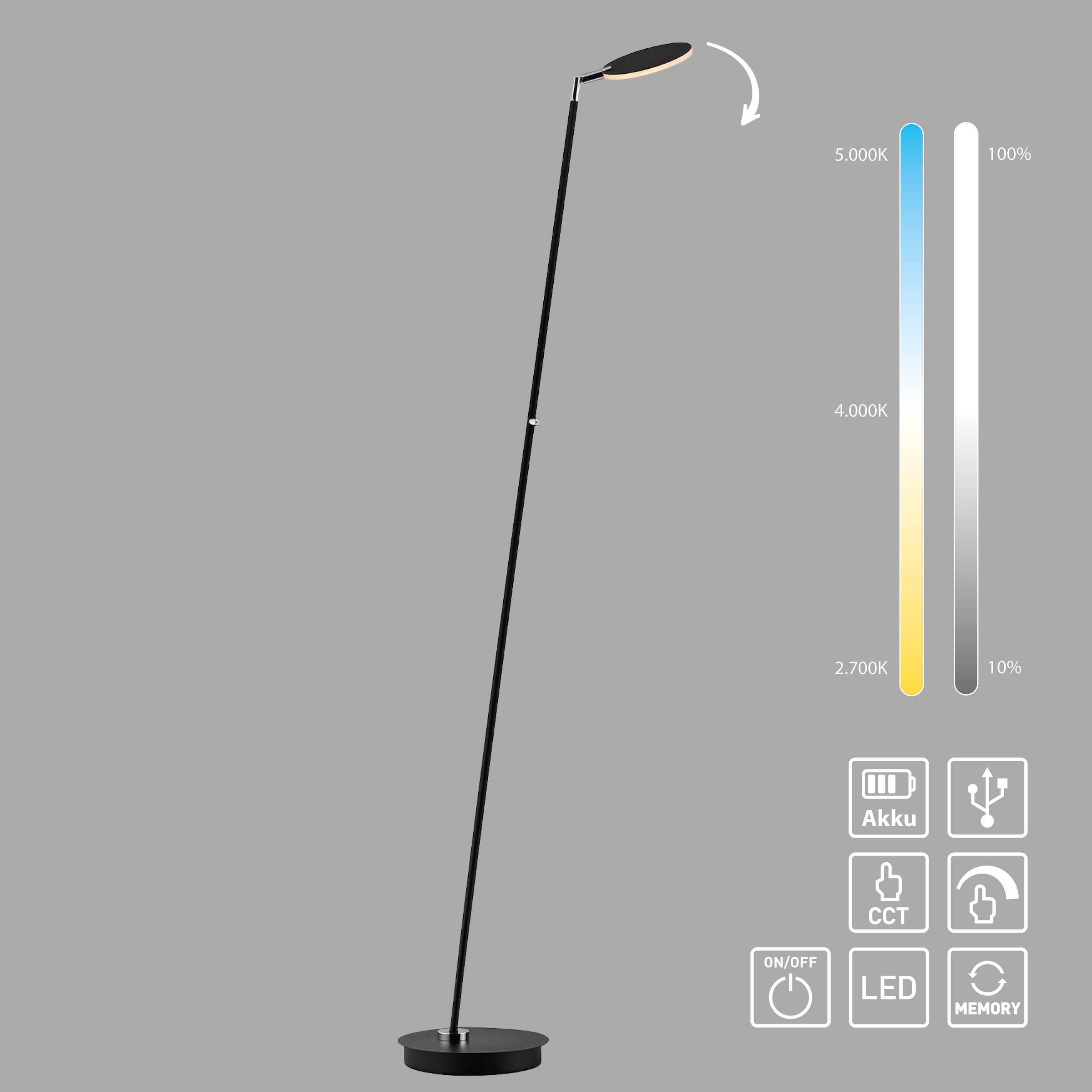 Paul Neuhaus LED Stehlampe »AKKU BENTE« LED-Board 1 Stk. warmweiß - kaltweiß Tastdimmer, CCT 2700-5000K, Memory, Akku betrieben, flexibel