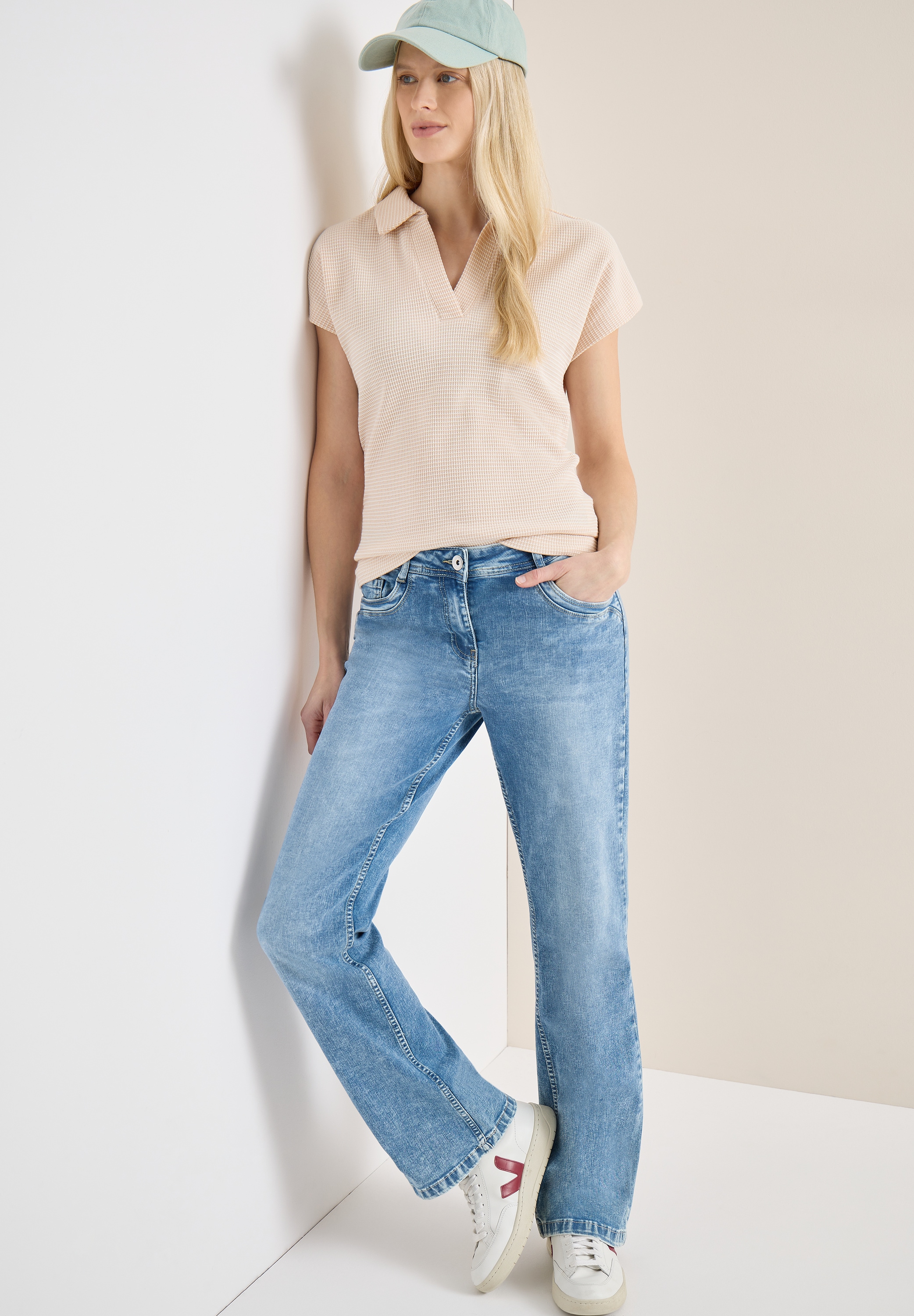 Cecil T-Shirt Sommershirt mit Struktur im Two-Tone-Look und mit Polokragen