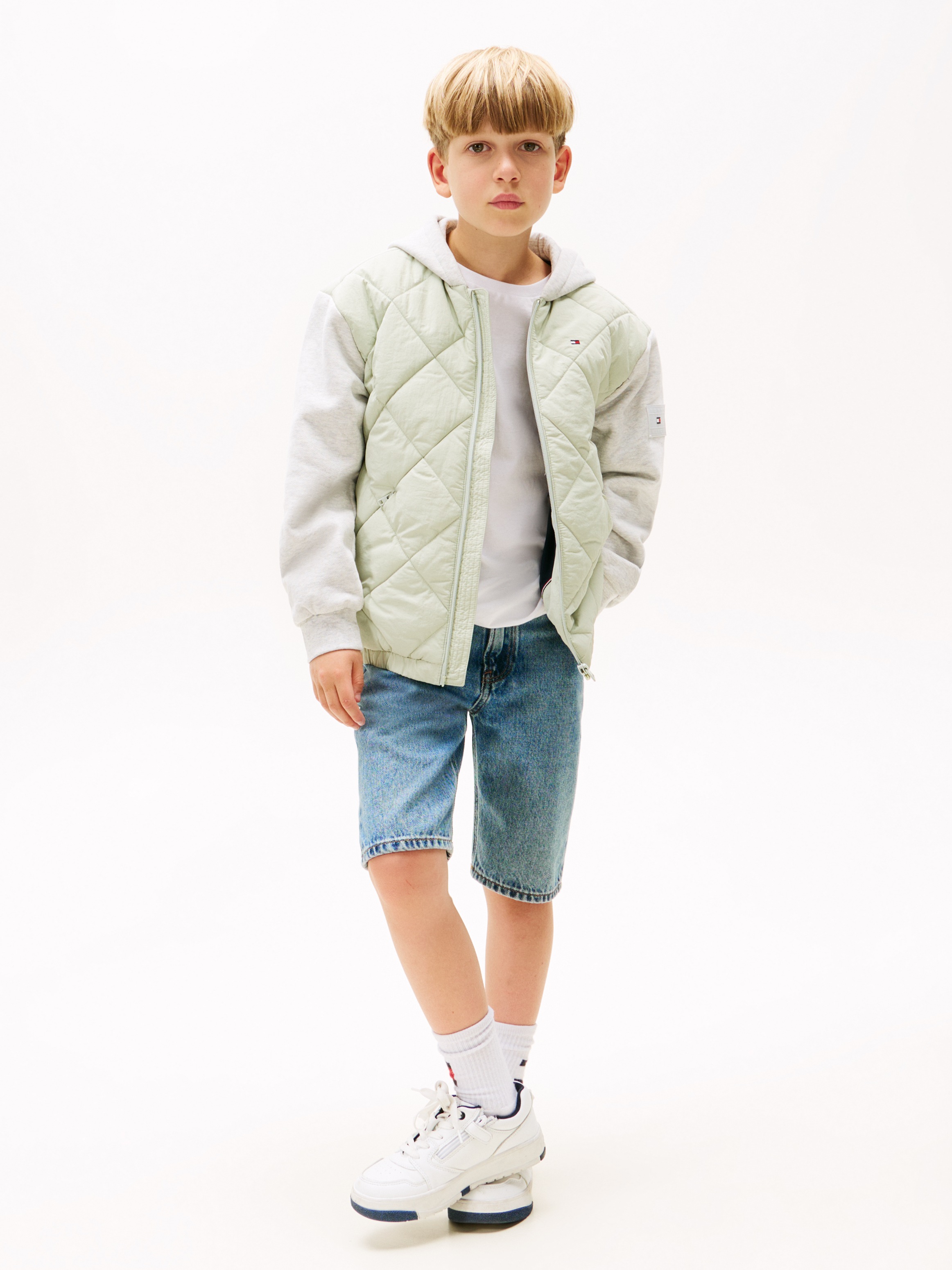 Tommy Hilfiger Steppjacke »MIX MEDIA QUILTED JACKET«, mit Kapuze, für Kinder bis 16 Jahre, Material-Mix