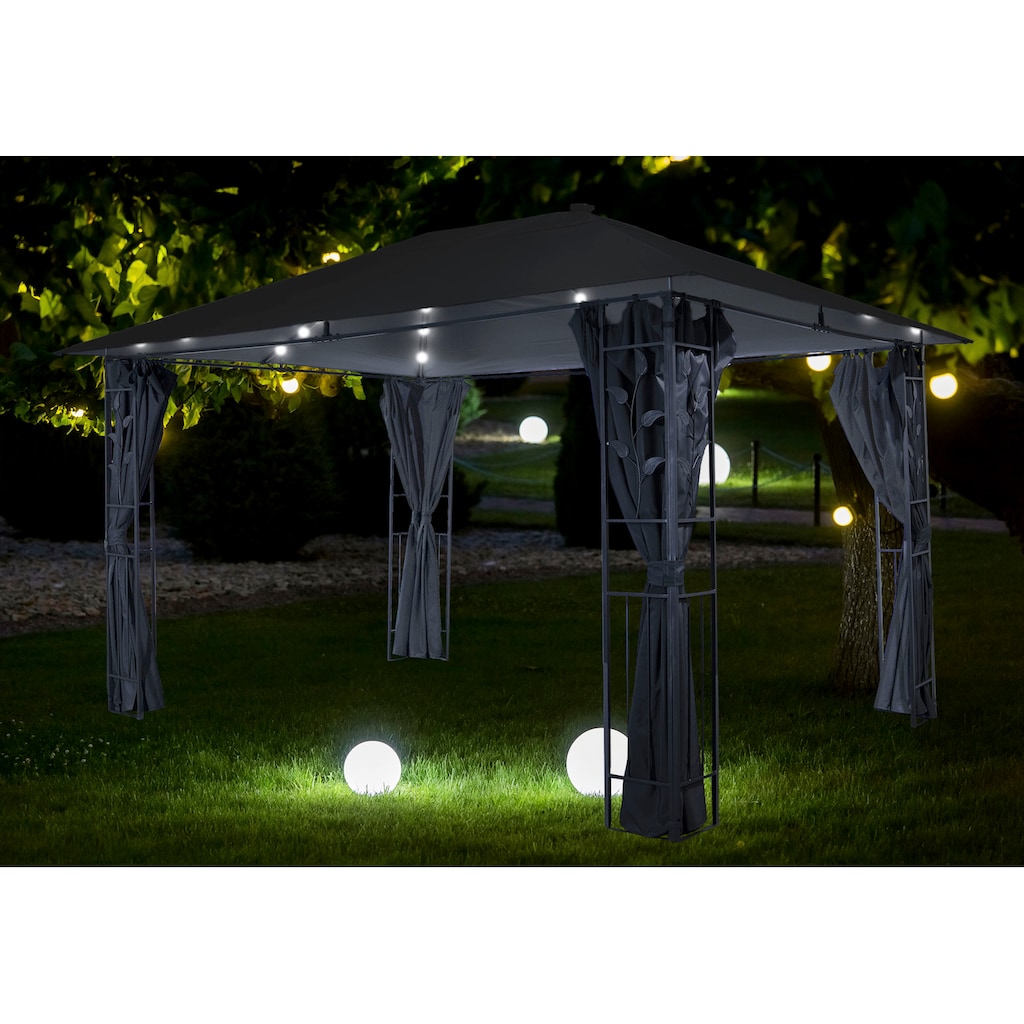 Livotion Pavillon, mit LED-Beleuchtung, in Blätteroptik, 300x400cm, grau