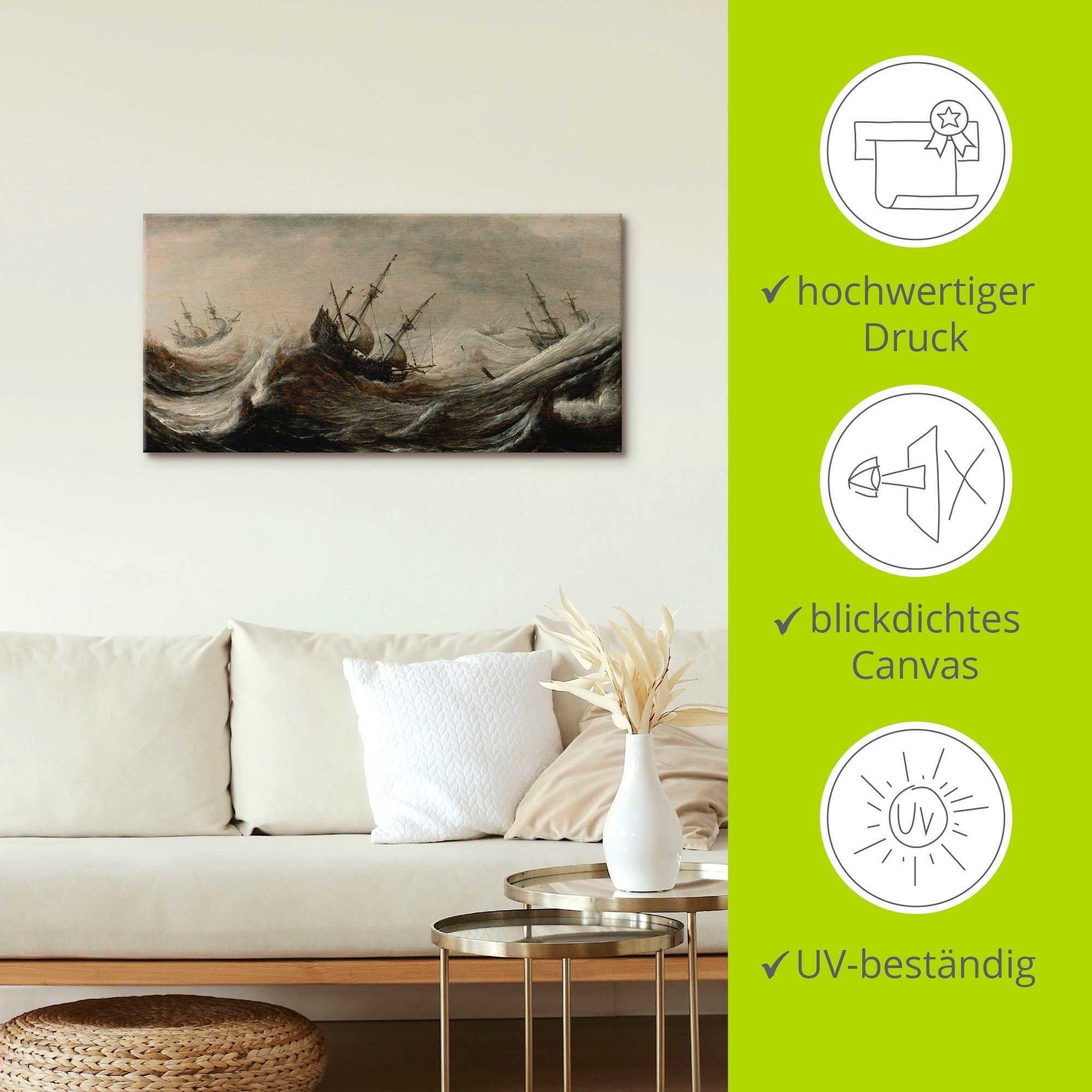 Artland Wandbild »Schiffe in stürmischer See.«, Gewässer, (1 St.), als Leinwandbild, Poster in verschied. Größen