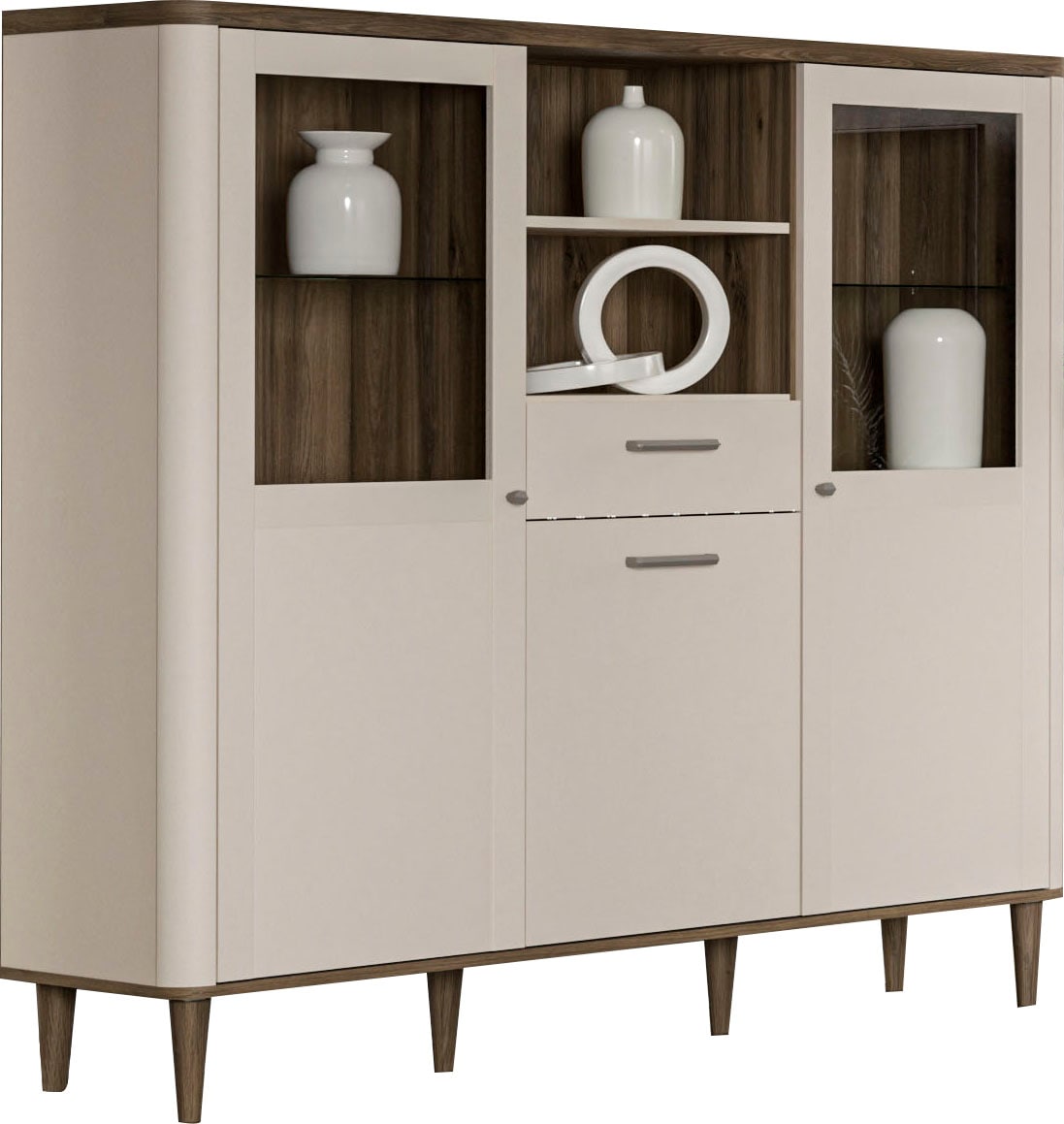 FORTE Vitrine »Lacetti« B/H/T 144,8/142,9/41,2 cm, Echtholzfüße