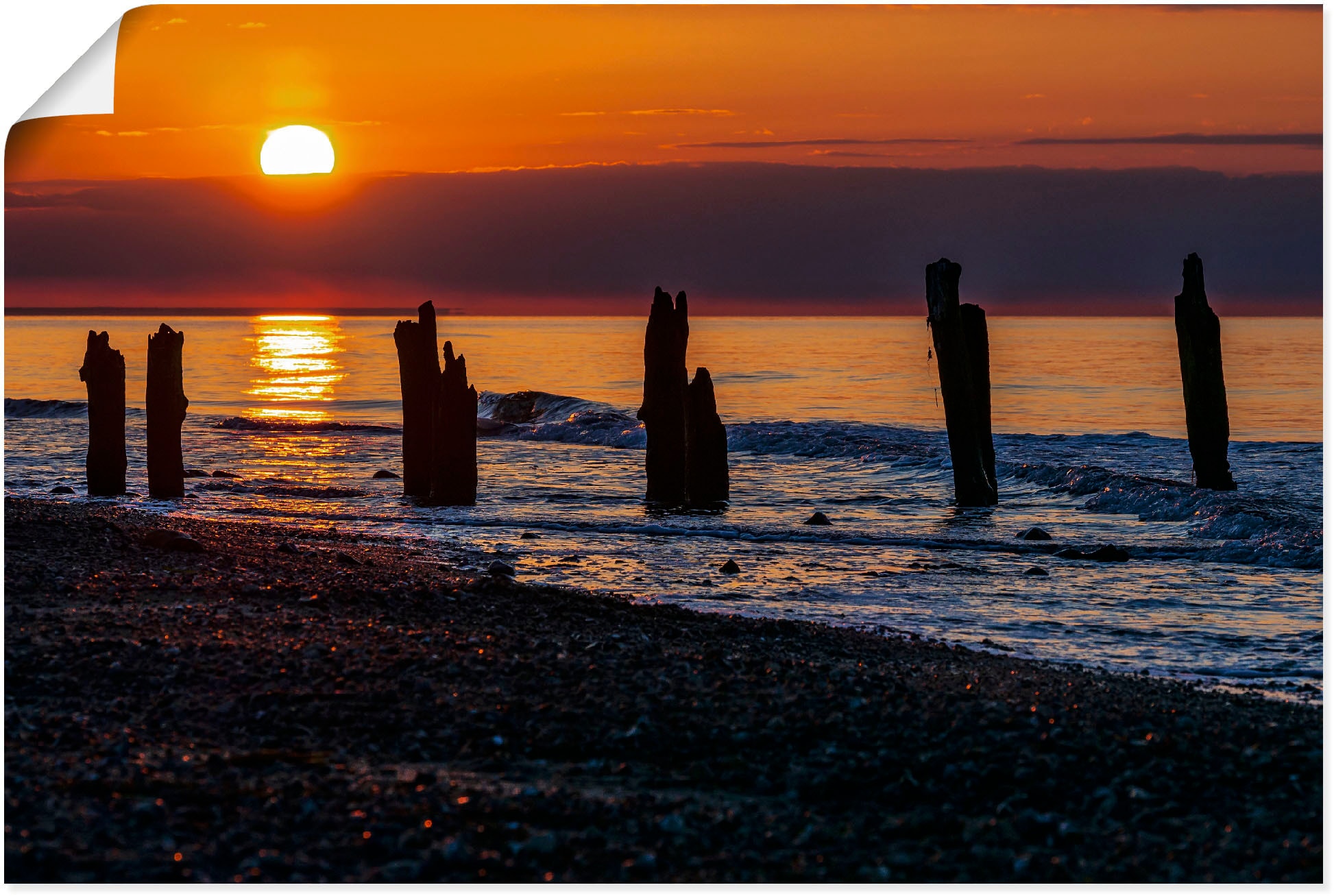 Artland Wandbild »Buhnen Kühlungsborn Größen Leinwandbild, OTTO Poster, & Produktarten vielen vom für Ostsee - & im Badezimmer auch bei der an -aufgang Sonnenuntergang geeignet Wandaufkleber/Wandtattoo kaufen Bilder (1Stück), in II«, Alubild/Outdoorbild