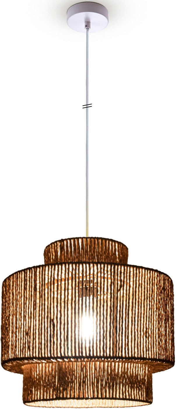 Paco Home Pendelleuchte »Hugo Lupita«, Leuchtmittel E27 | ohne Leuchtmittel, Wohnzimmer Esszimmer Rattan Optik Boho Lampenschirm Papier
