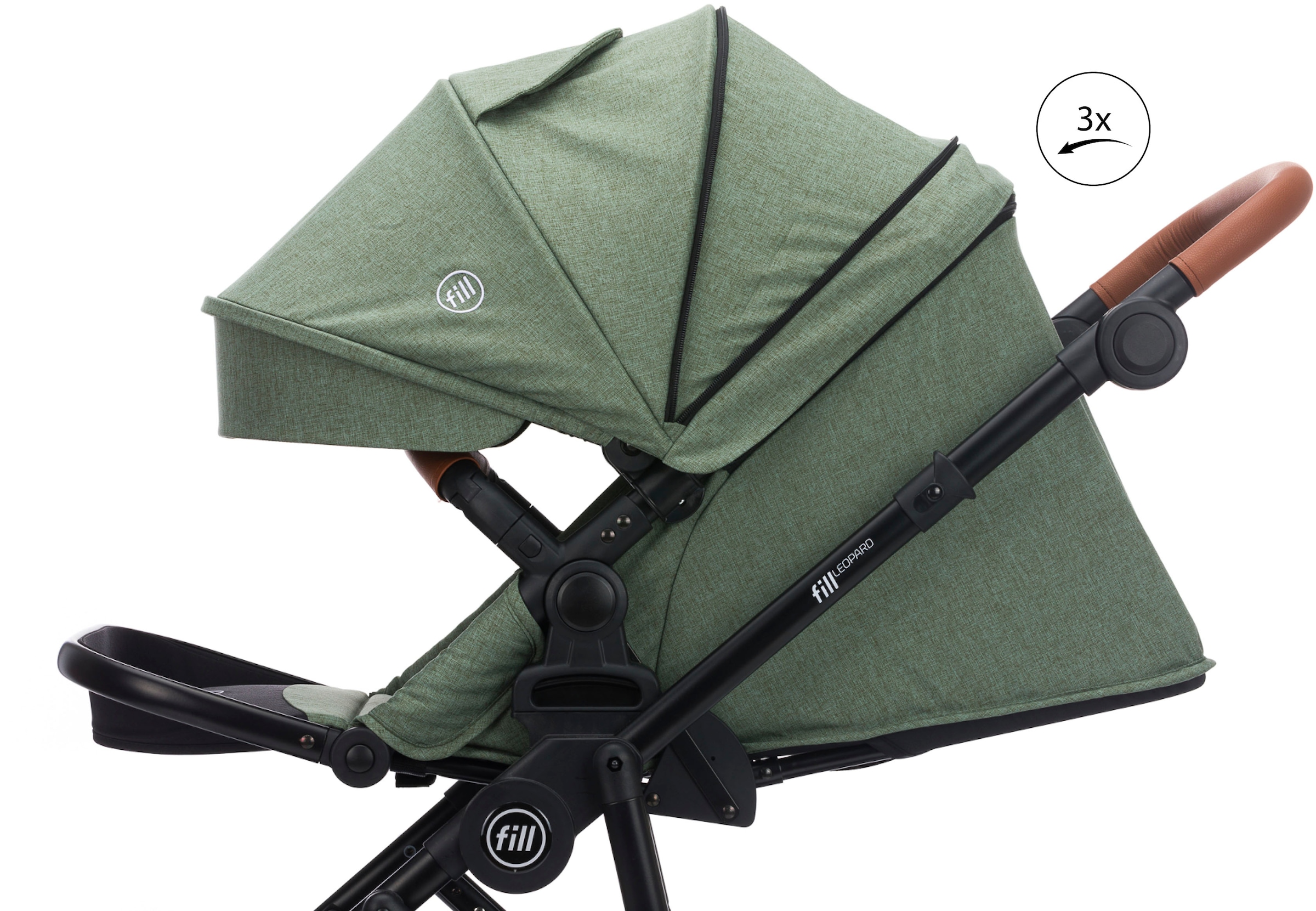 Fillikid Kombi-Kinderwagen »Kinderwagenset Fill Leopard Air, grün melange«, 22 kg