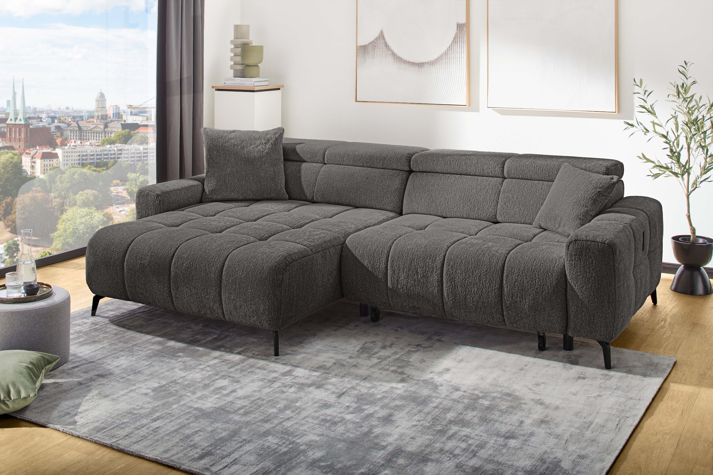 Jockenhöfer Gruppe Ecksofa »Racer, L-Form, B: 290cm, mit 60 cm elektrischer Sitztiefenverstellung« 140kg Belastbarkeit je Sitz, verstellbaren Kopfstützen, USB-Ports