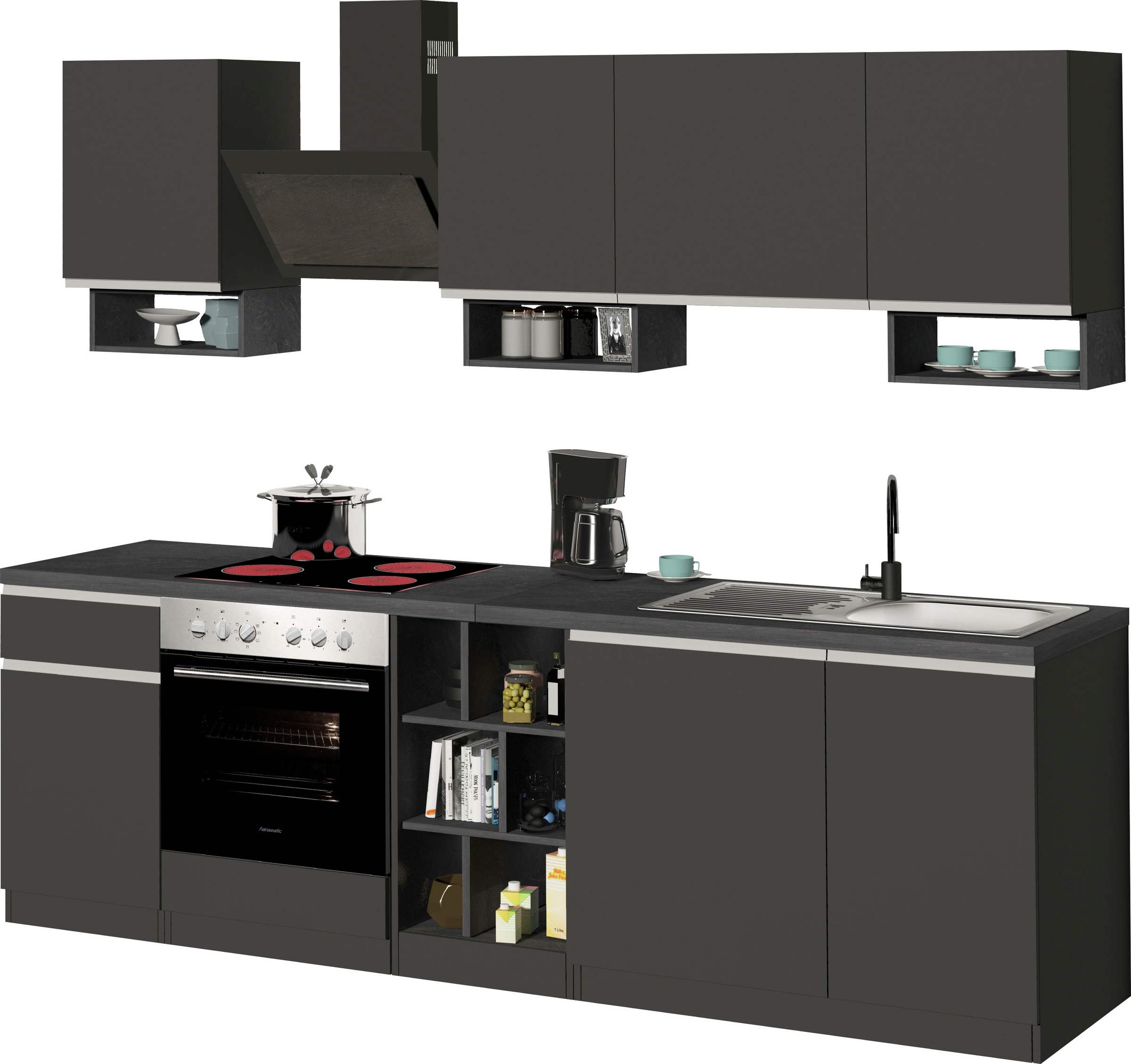 KOCHSTATION »KS-Sole« Breite 256 cm, mit Regalen und Fächern, ohne E-Geräte