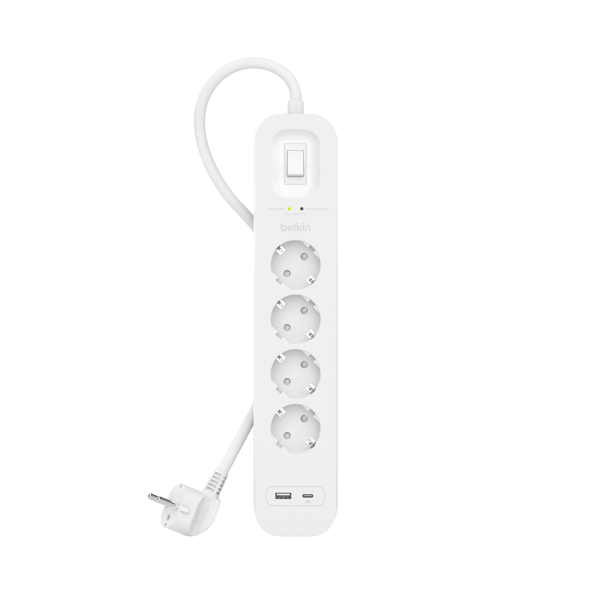 Belkin USB-Verteiler »Surge Plus Steckdosenleiste 4-Fach«, 18 Watt PD-Schnellladen