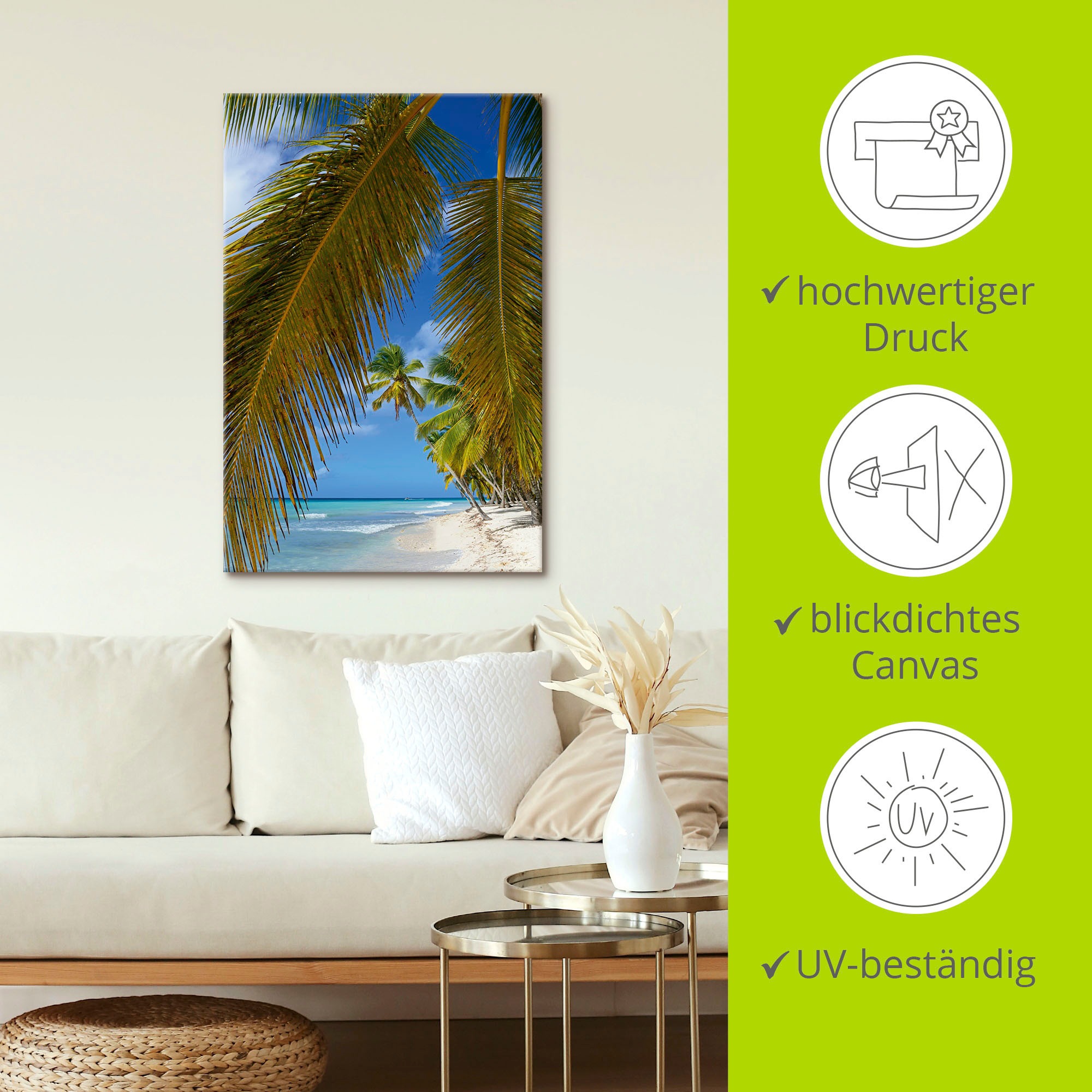 Artland Wandbild »Palmenstrand, Insel Isla in Alubild, Wandaufkleber als Poster St.), oder Karibikbilder, bei versch. (1 Leinwandbild, Saona«, online OTTO Größen