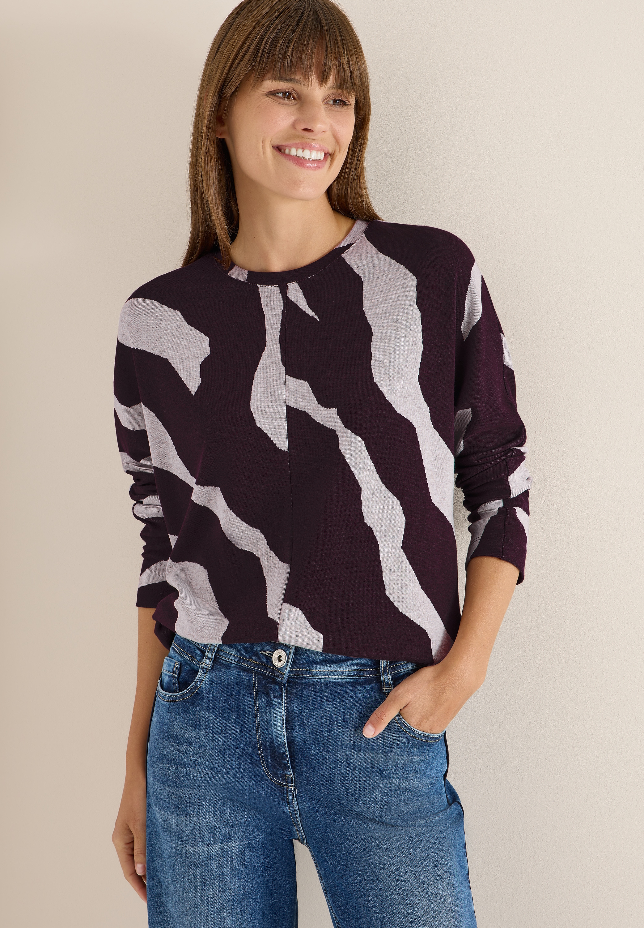 Cecil Rundhalspullover mit grafischem Allover-Print