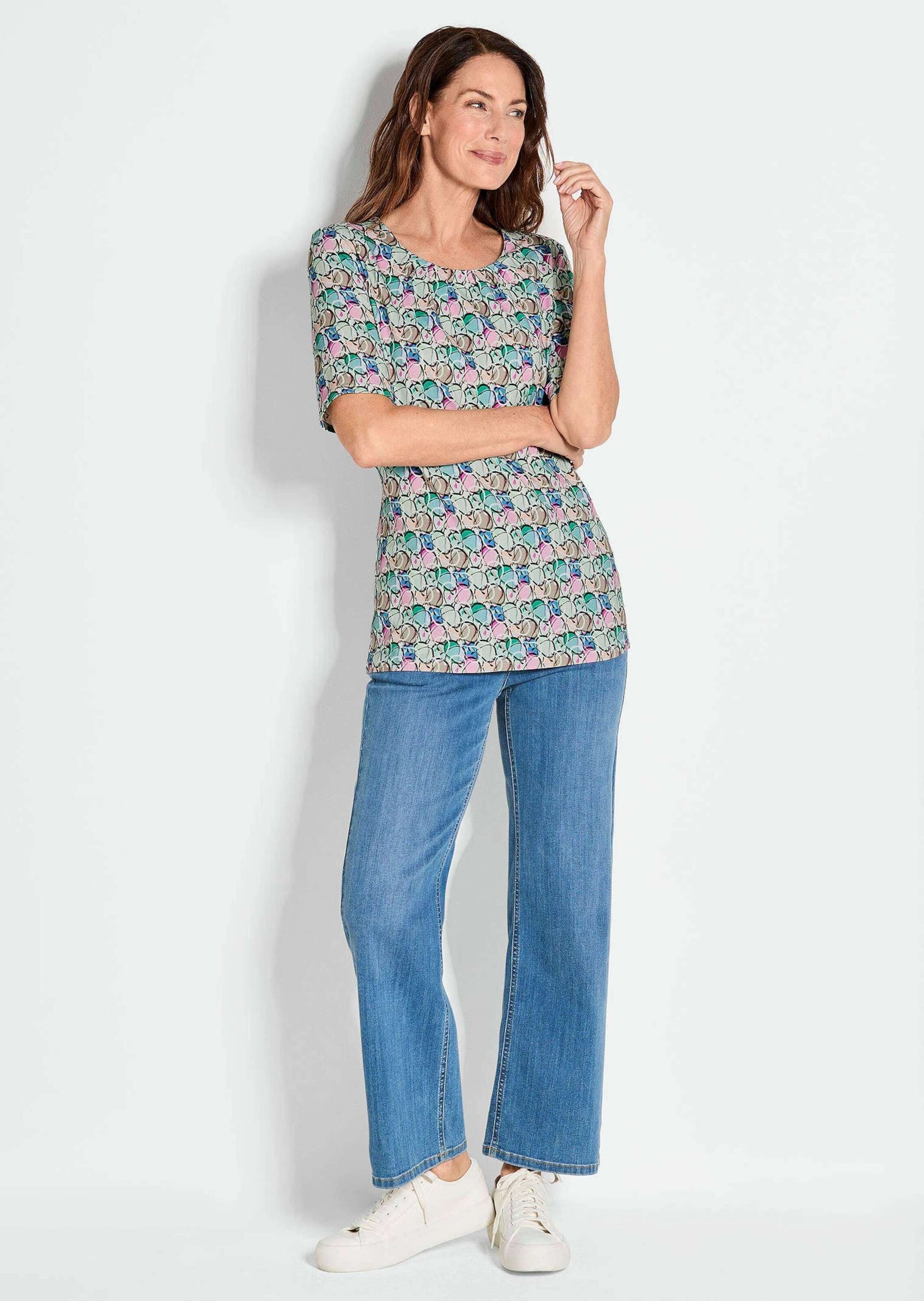 GOLDNER Print-Shirt »Kurzgröße Multicolor-Halbarmshirt mit Rundhals« Ohne