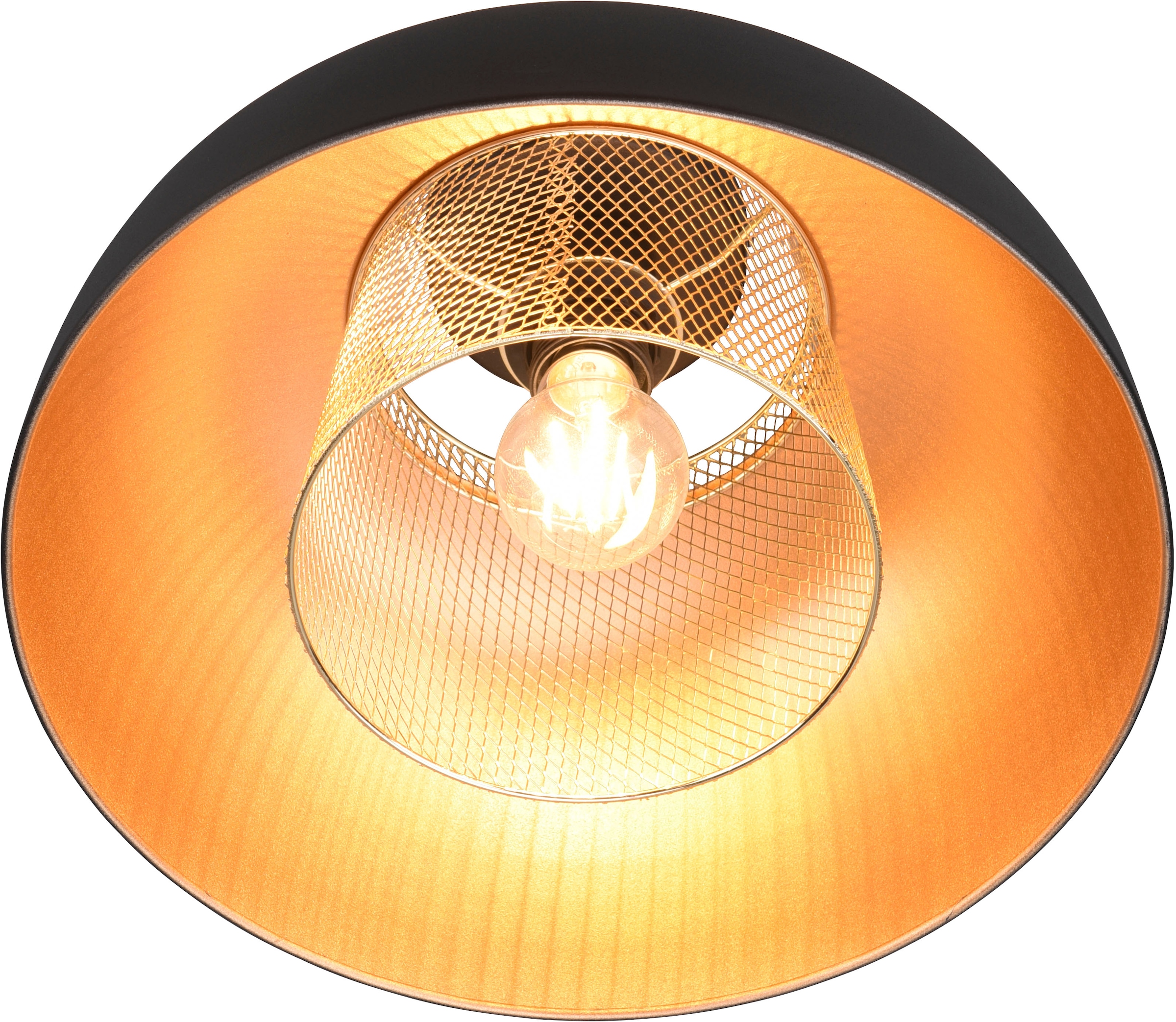REALITY Leuchten Deckenleuchte »Punch«, 1 flammig, Leuchtmittel E27 | ohne Leuchtmittel, Industrie-Look mit Doppelschirm schwarz-gold, exkl 1xE27 max 40W