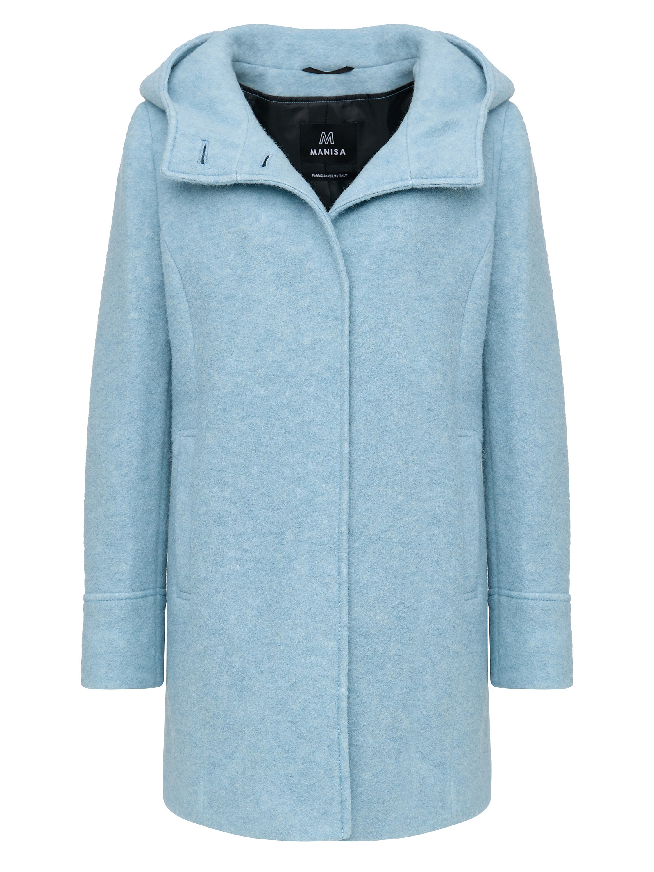 MANISA Wolljacke, mit Kapuze, Wollparka mit Kapuze und verdeckten Knöpfen