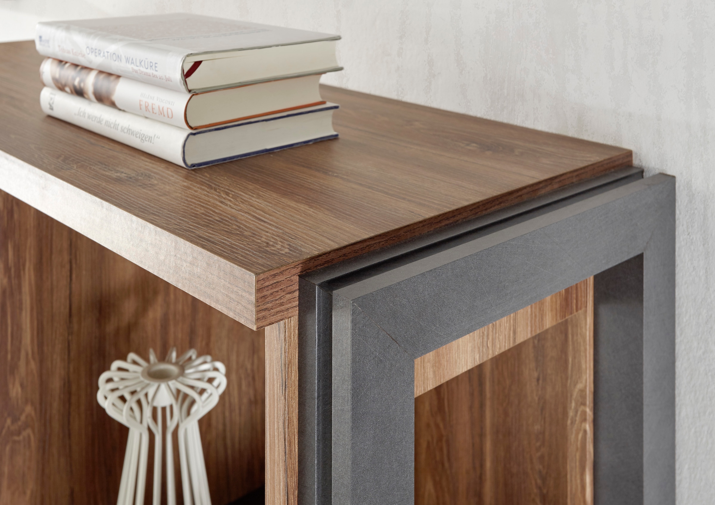 Home affaire Badmöbel-Set »Detroit, Bad im Industrialdesign, 2-teiliges Badezimmer«, (Set, 2 St.), Waschtisch und Spiegel, inkl. Aufsatzwaschbecken aus Mineralguss