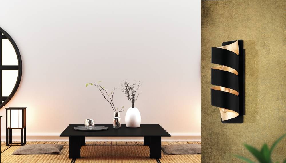 EGLO Wandleuchte »ELIZONDO Wandlampe, schwarz-gold, Metall, exkl. Leuchtmittel E14«, 1 flammig, Leuchtmittel E14 | ohne Leuchtmittel, Flurlampe, Wohnzimmerlampe, Industrial, spiralförmig, 8x27x11,5cm