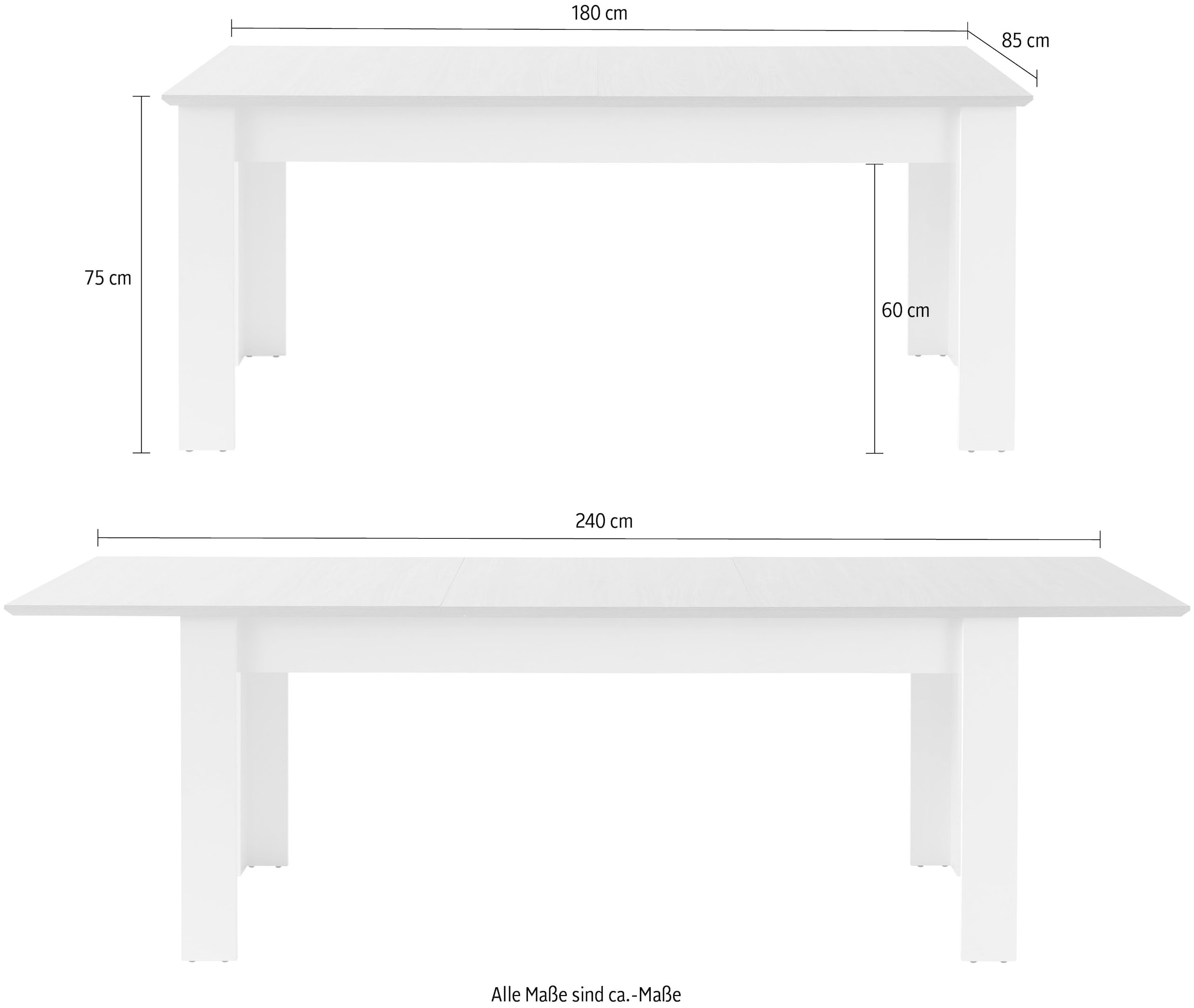OTTO home Esstisch »Brest, Tisch im Landhausstil, Wohnzimmertisch, Küchentisch« mit Auszugsfunktion, 180 cm ausziehbar auf 240 cm, Einlegeplatte