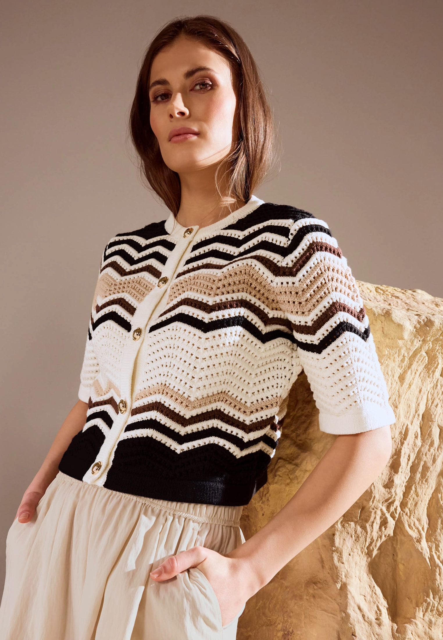 Zero Strickjacke »Strickjacke mit Zickzackmuster«