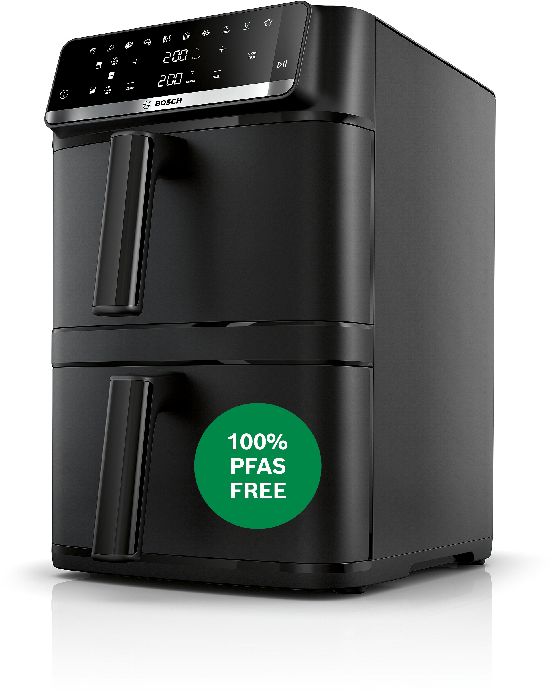 BOSCH Heißluftfritteuse »Serie 6 MAFD661B0, XXL Heißluftfritteuse, 12L, PFAS frei, Doppelkammer« 2800 W platzsparend, einfache Reinigung, weniger Fett, 6 Programme, schwarz