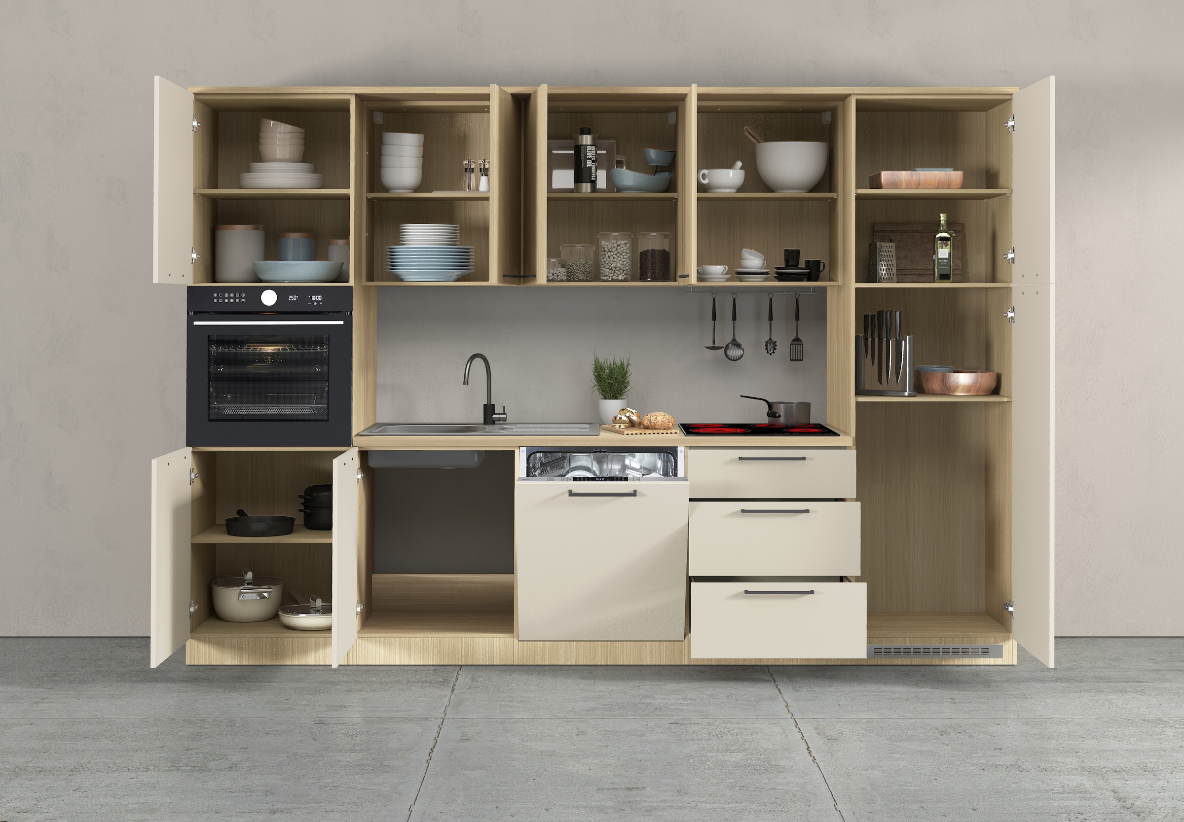 KOCHSTATION Küchenzeile »KS-Luna, Einbauküche, Zeilenküche, Küchenblock« Breite 300 cm, wahlweise mit Hanseatic-E-Geräten, APL 35mm stark