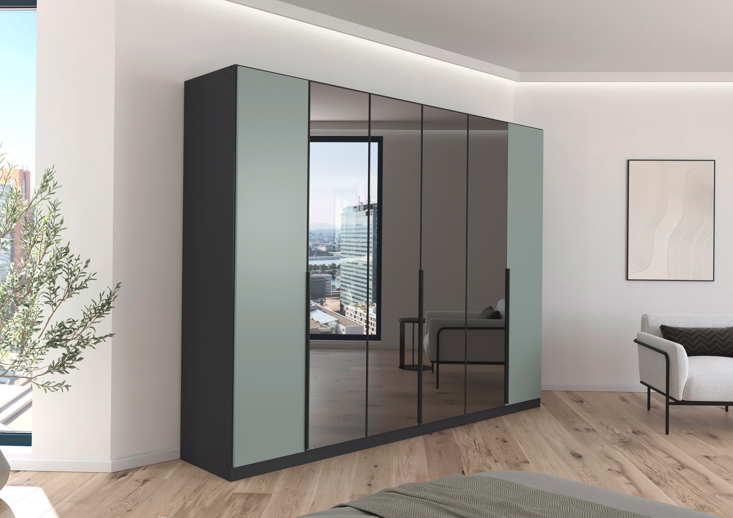 INOSIGN BY RAUCH Drehtürenschrank »Ferris Schrank Breite 2,10m BESTSELLER Schlafzimmerschrank«, Kleiderschrank mit Spiegel in den Ausführungen BASIC/CLASSIC/PREMIUM