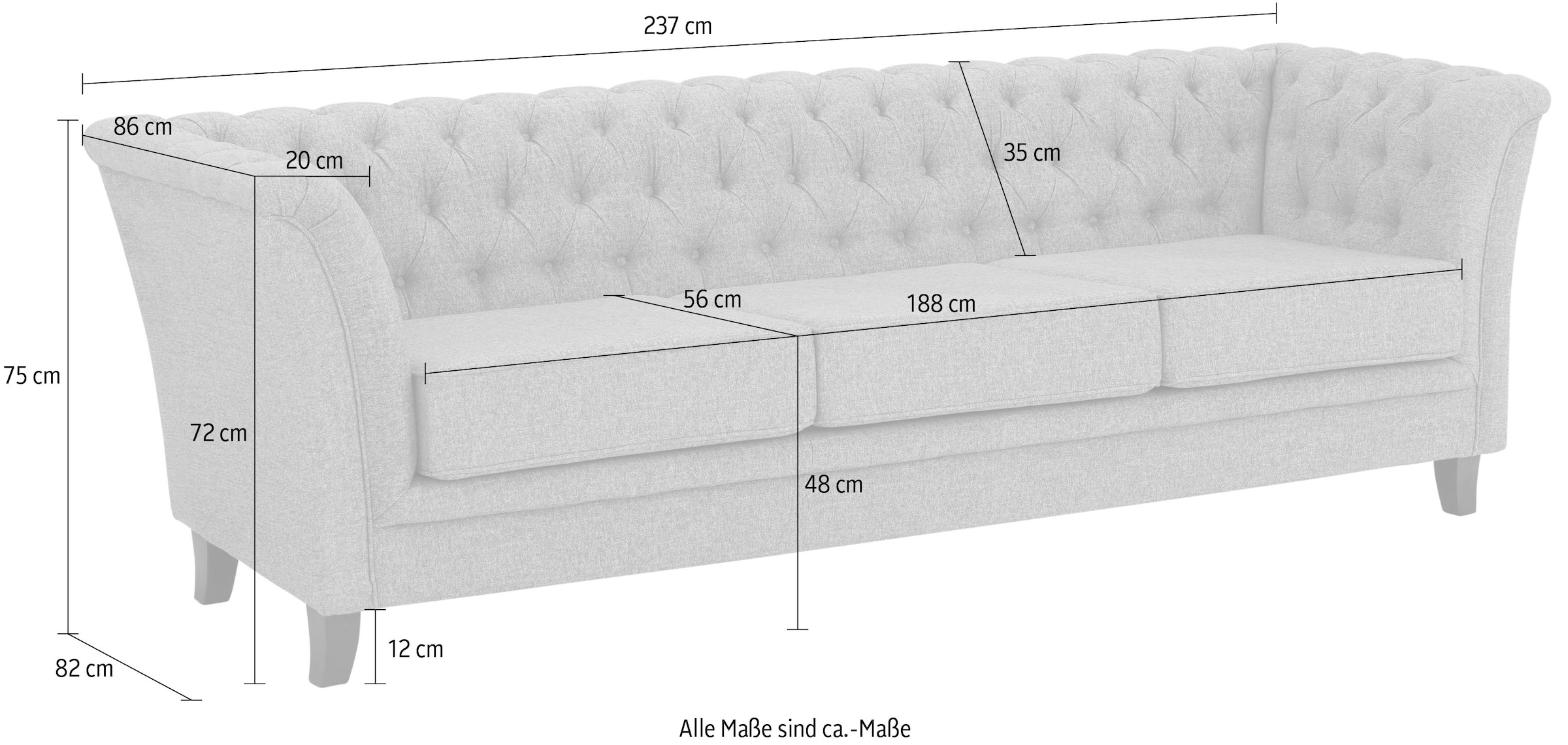 Home affaire Chesterfield-Sofa »Dover«, aufwändige Knopfheftung in Chesterfield-Optik