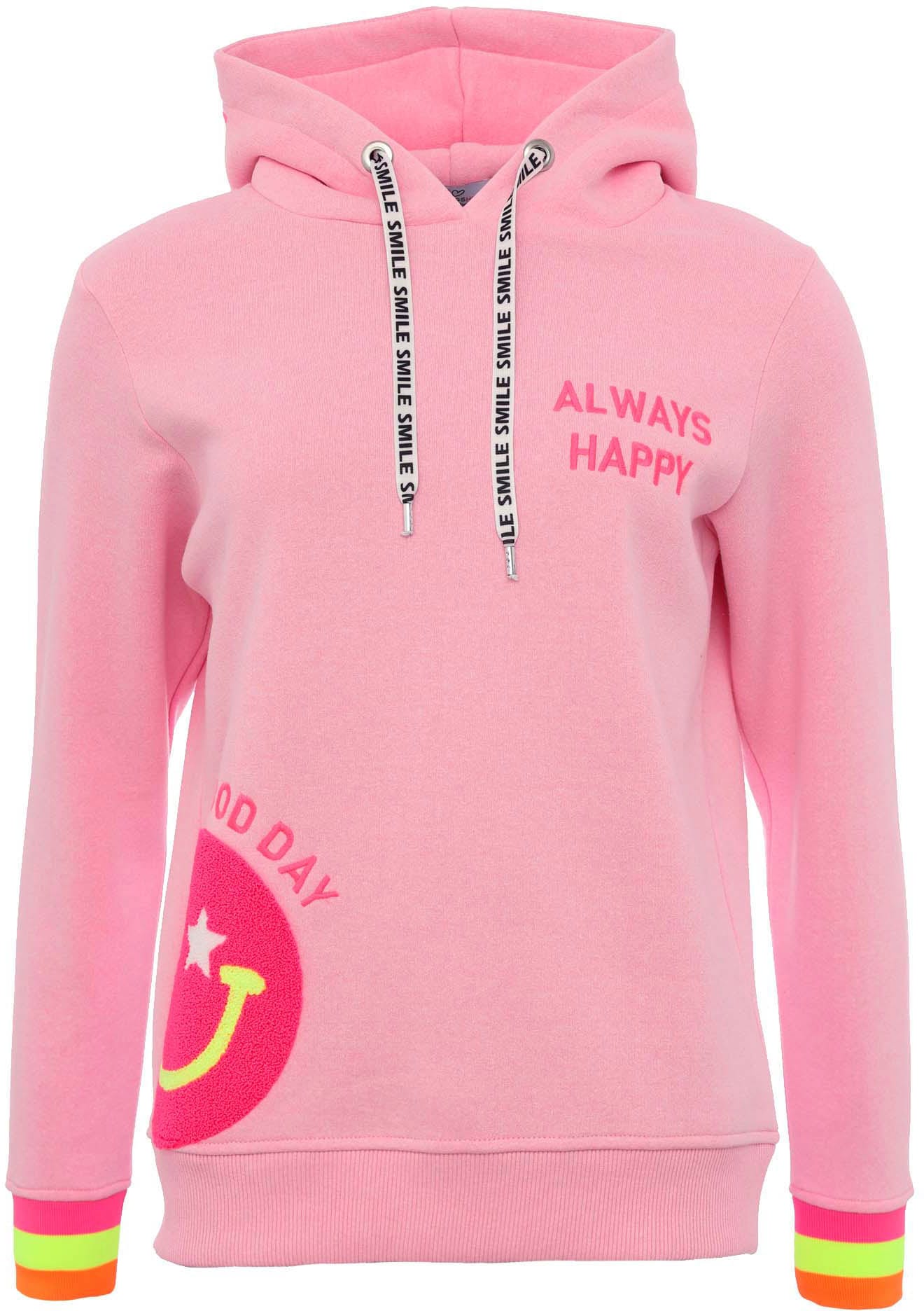 Zwillingsherz Hoodie »Always Happy«, mit Smiley Aufdruck aus Frottee und Neon Details