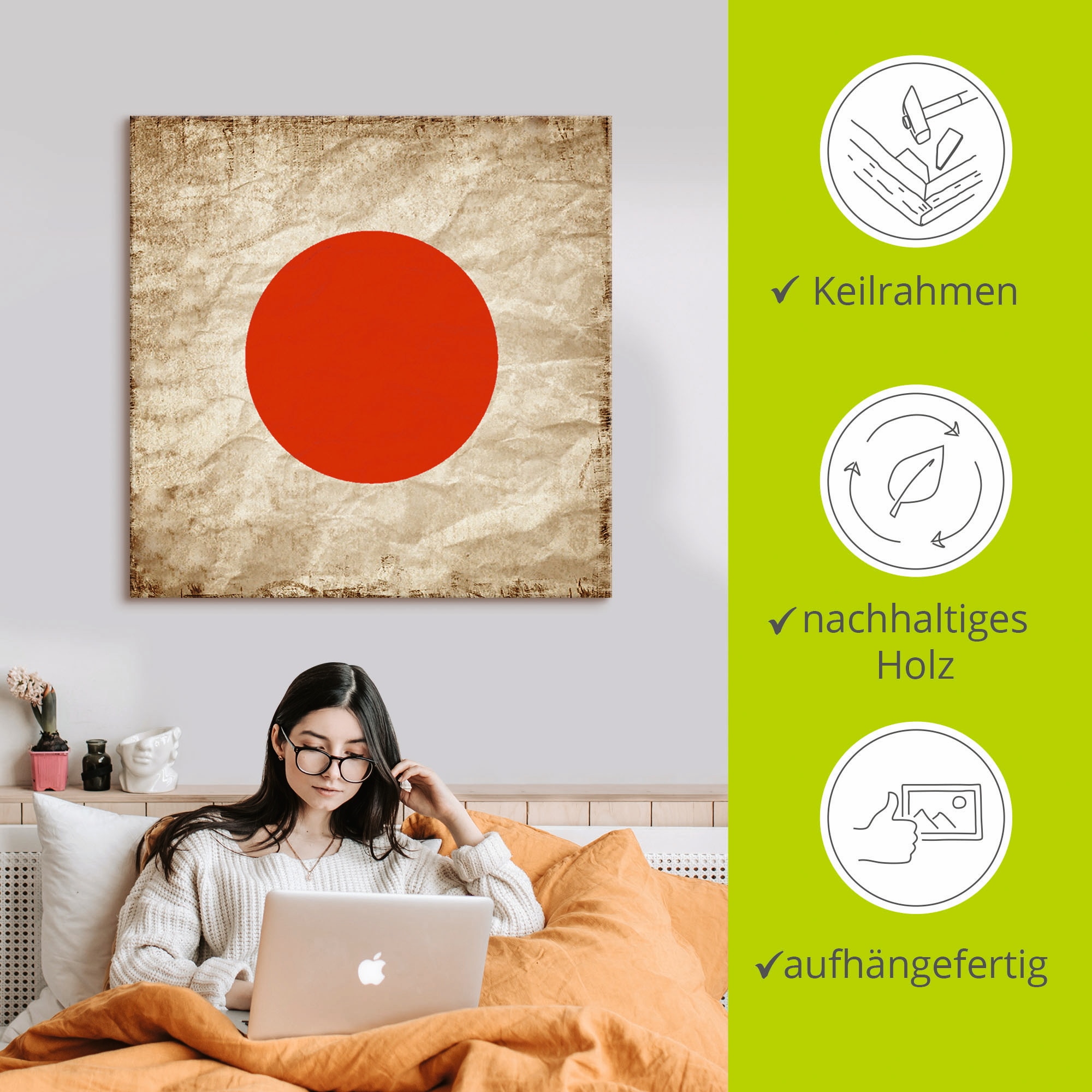 Artland Wandbild »Japanische Flagge Japan Symbol« Zeichen 1 Stk. tlg. als Leinwandbild, Wandaufkleber in verschied. Größen